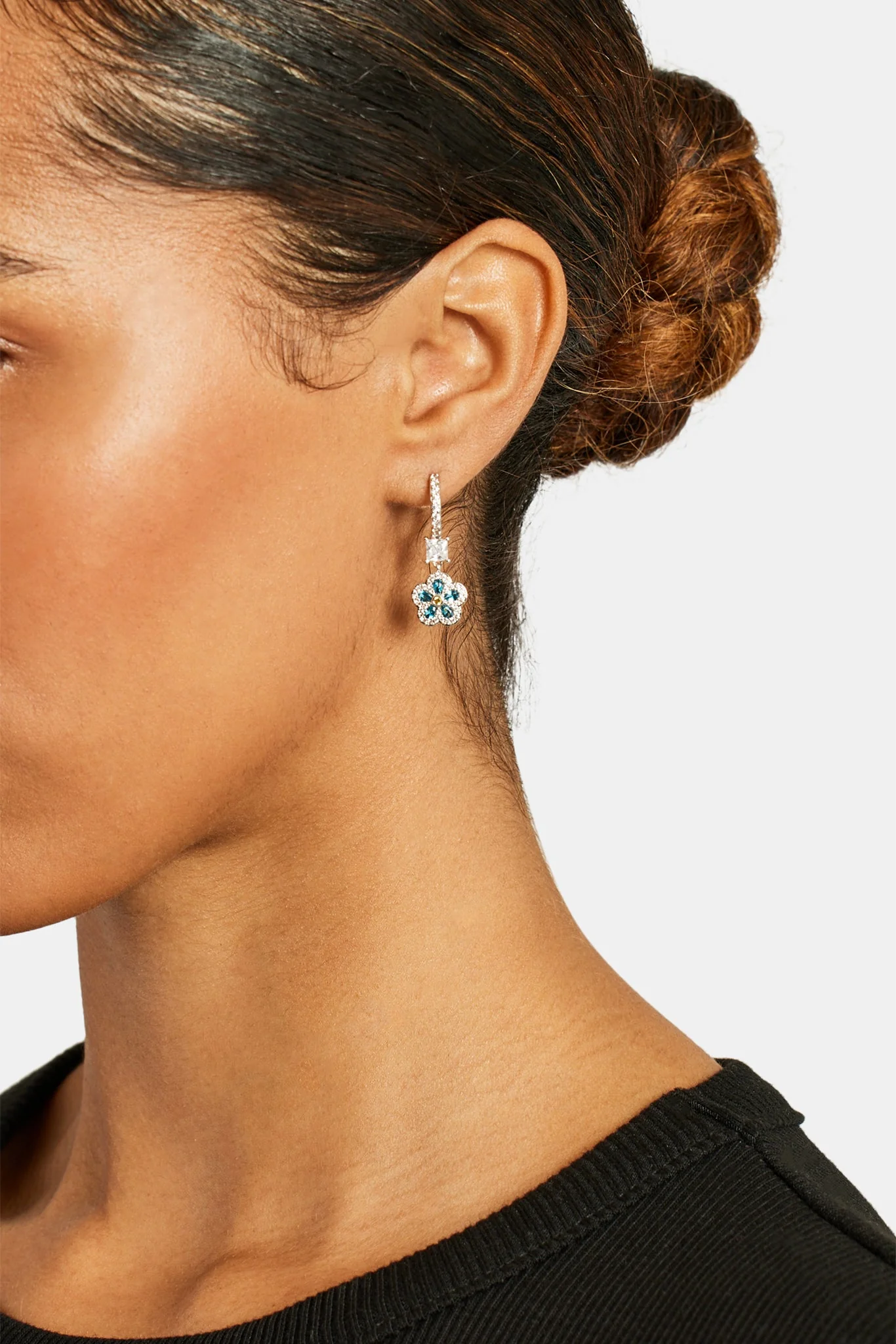 10mm Iced Blue CZ Floral Drop Earrings - Image 2