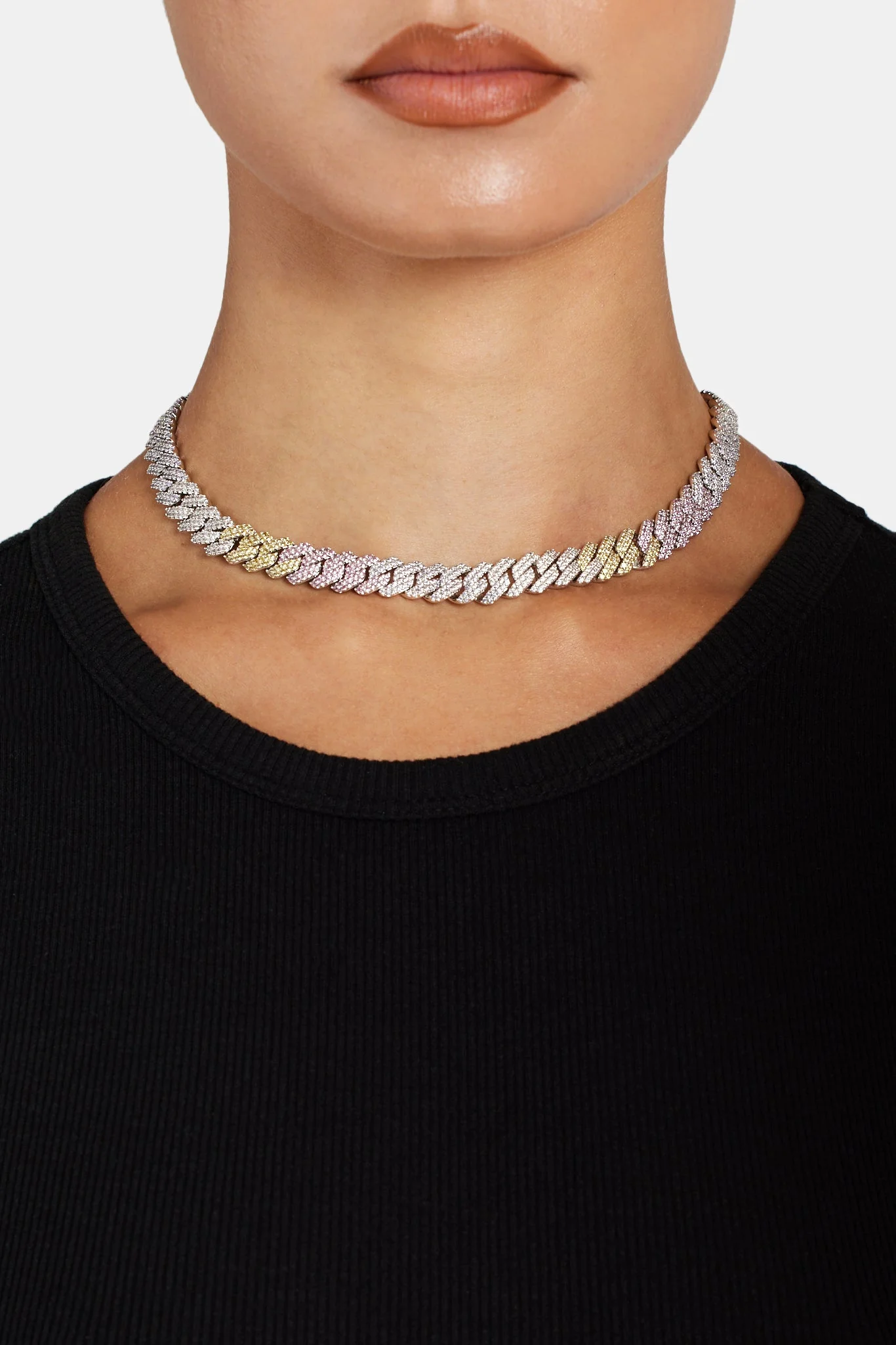 10mm Iced CZ Pastel Ombre Prong Cuban Chain - Image 2