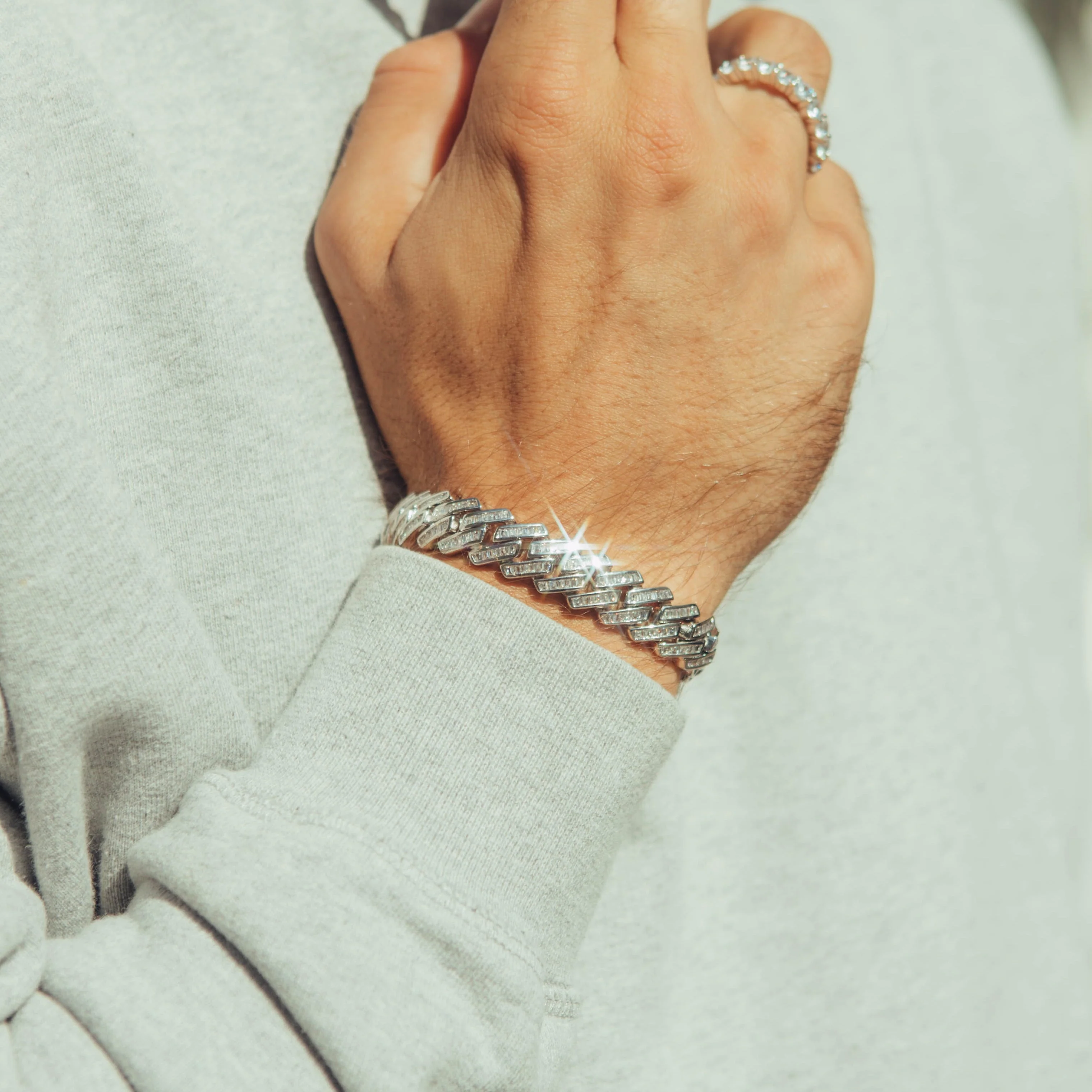 12mm Baguette Prong Cuban Bracelet - Image 2