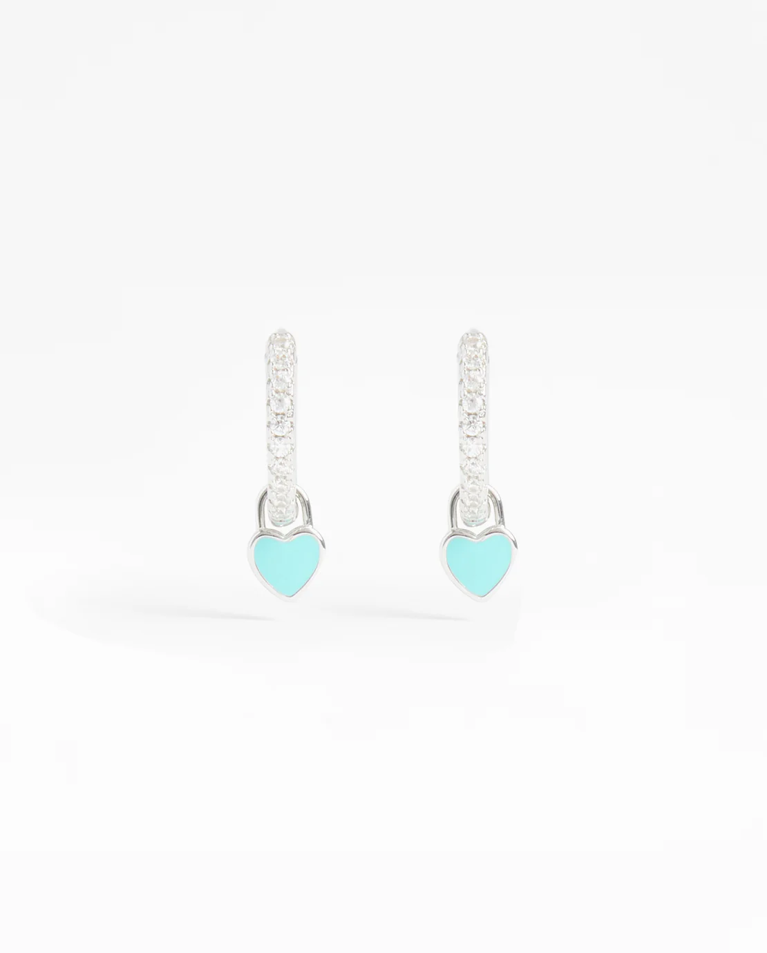 12mm Iced Turquoise Enamel Drop Heart Huggie Hoop Earrings