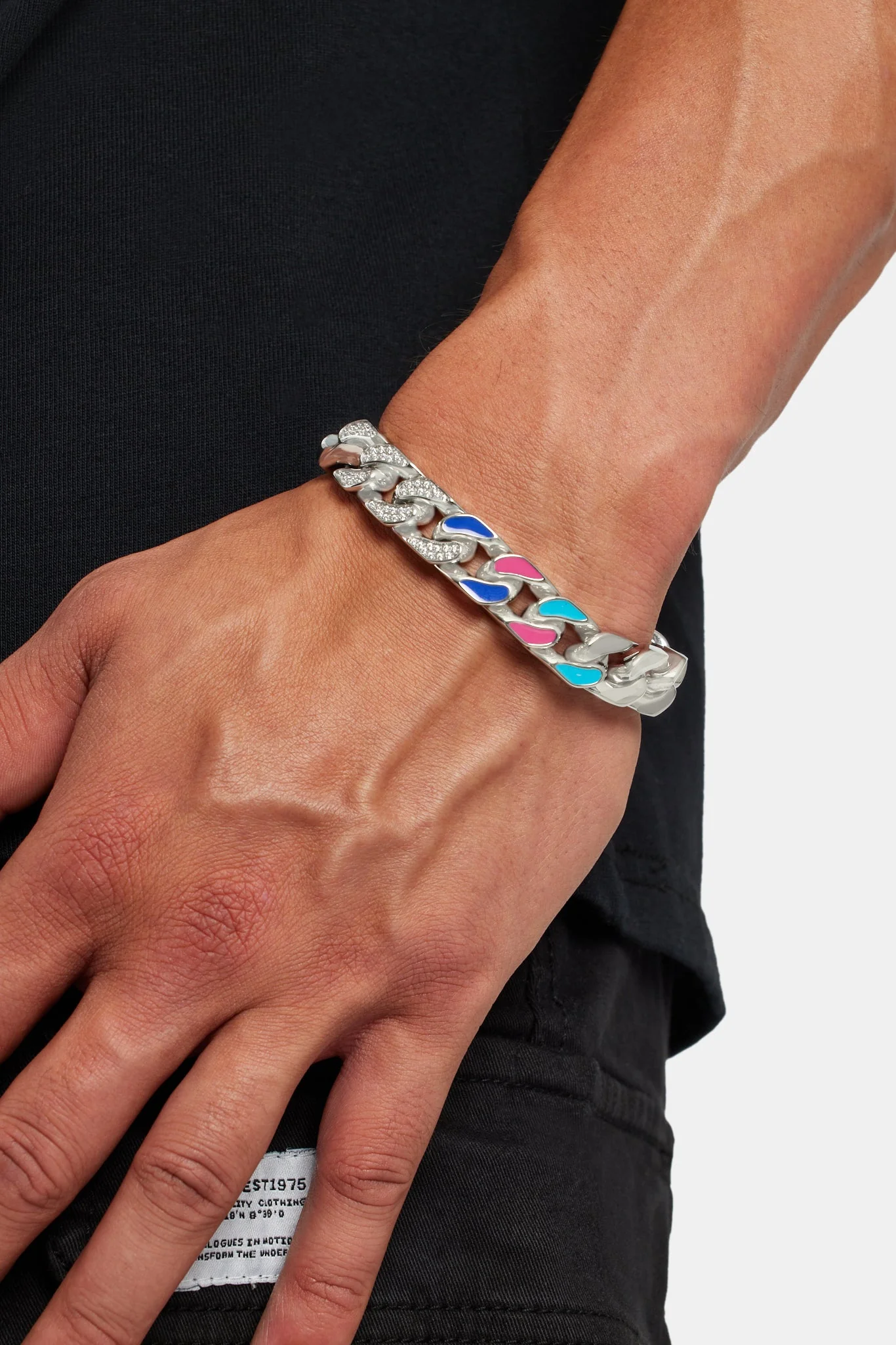 12mm Blue & Red Iced CZ Enamel Mix Cuban Bracelet - Image 2
