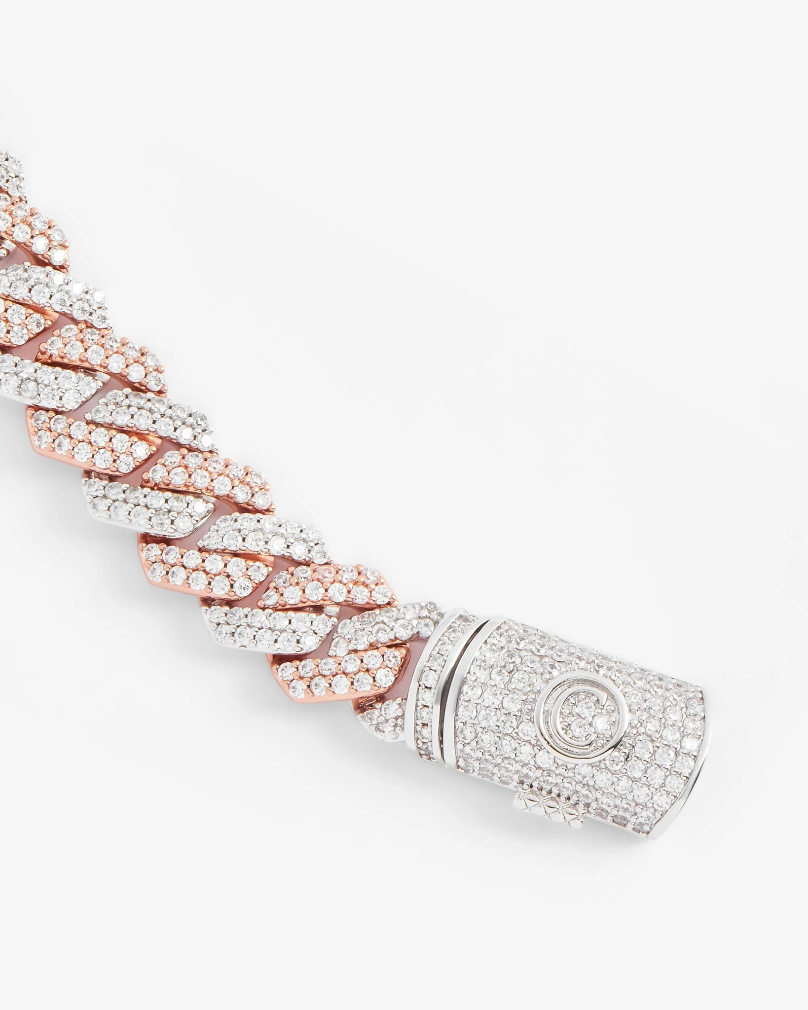 14mm Iced Prong Link Bracelet - 2 Tone - Image 3
