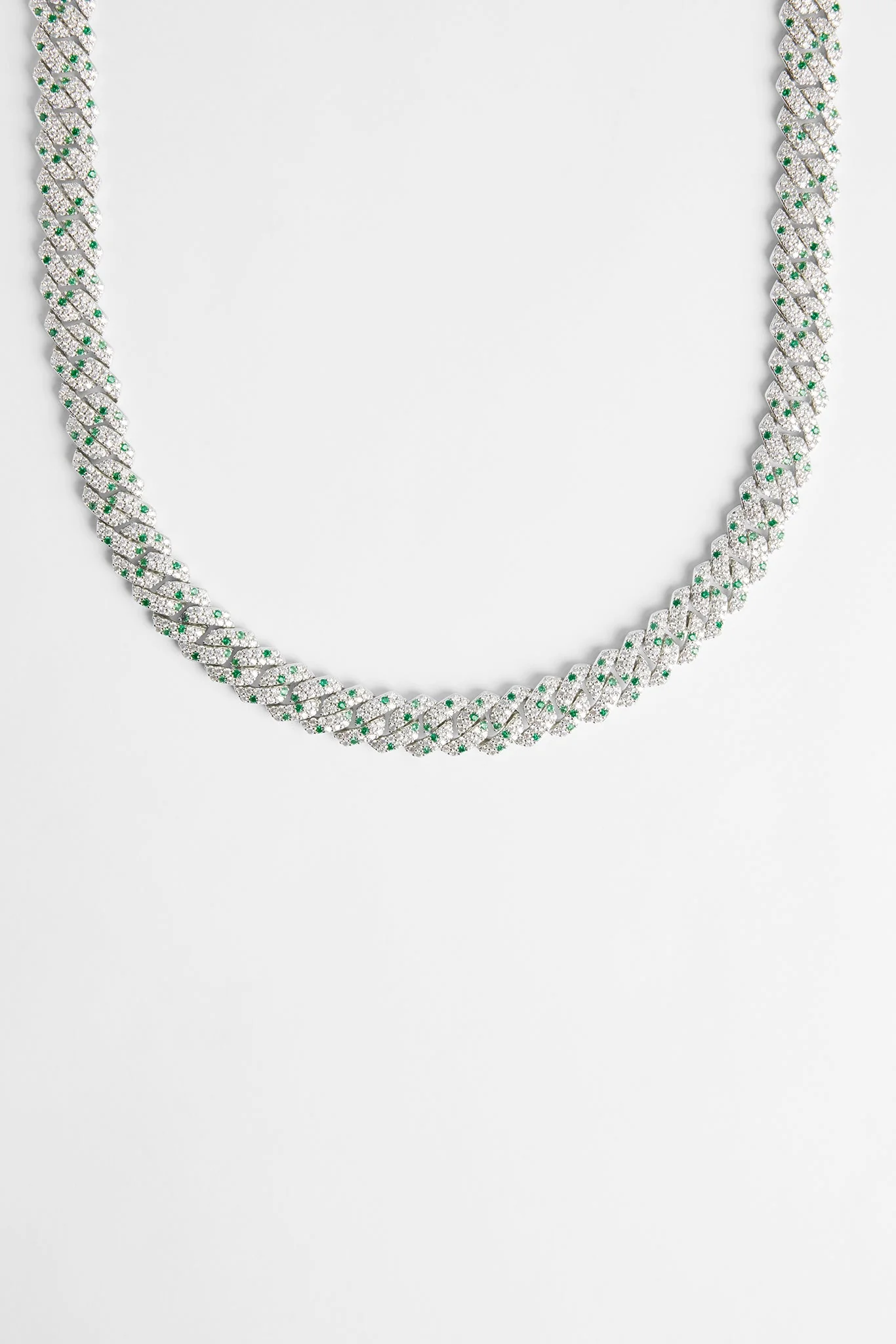 14mm Iced Clear & Green Prong Cuban Chain - Image 2