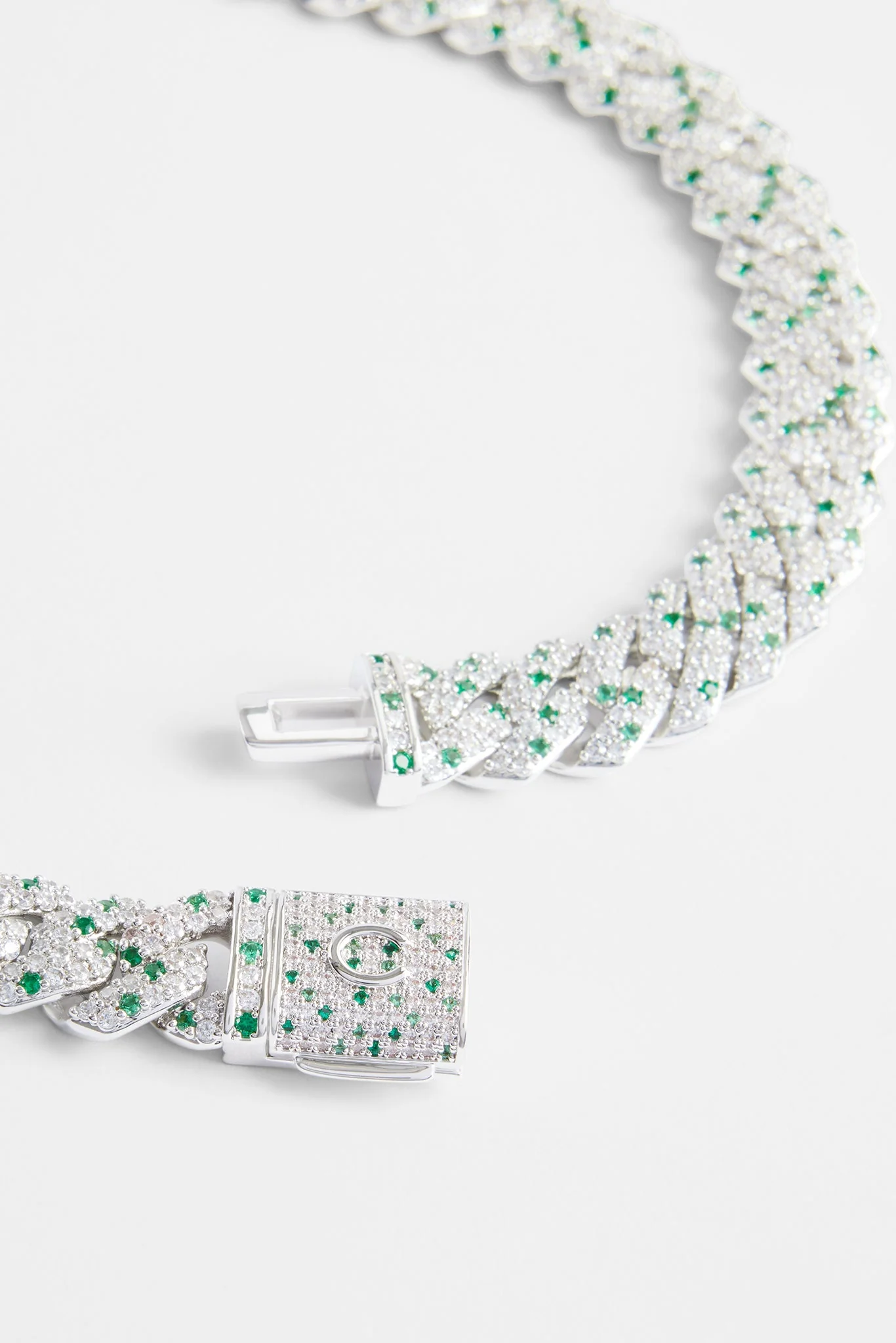 14mm Iced Clear & Green Prong Cuban Chain - Image 3