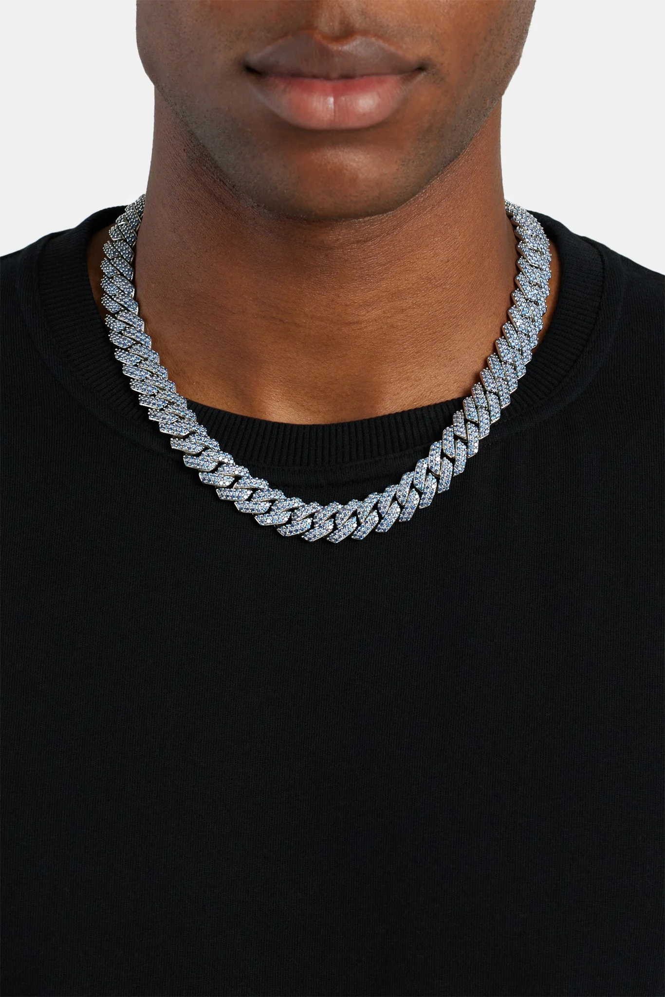 14mm Iced Dark Blue CZ Prong Cuban Chain - Image 2