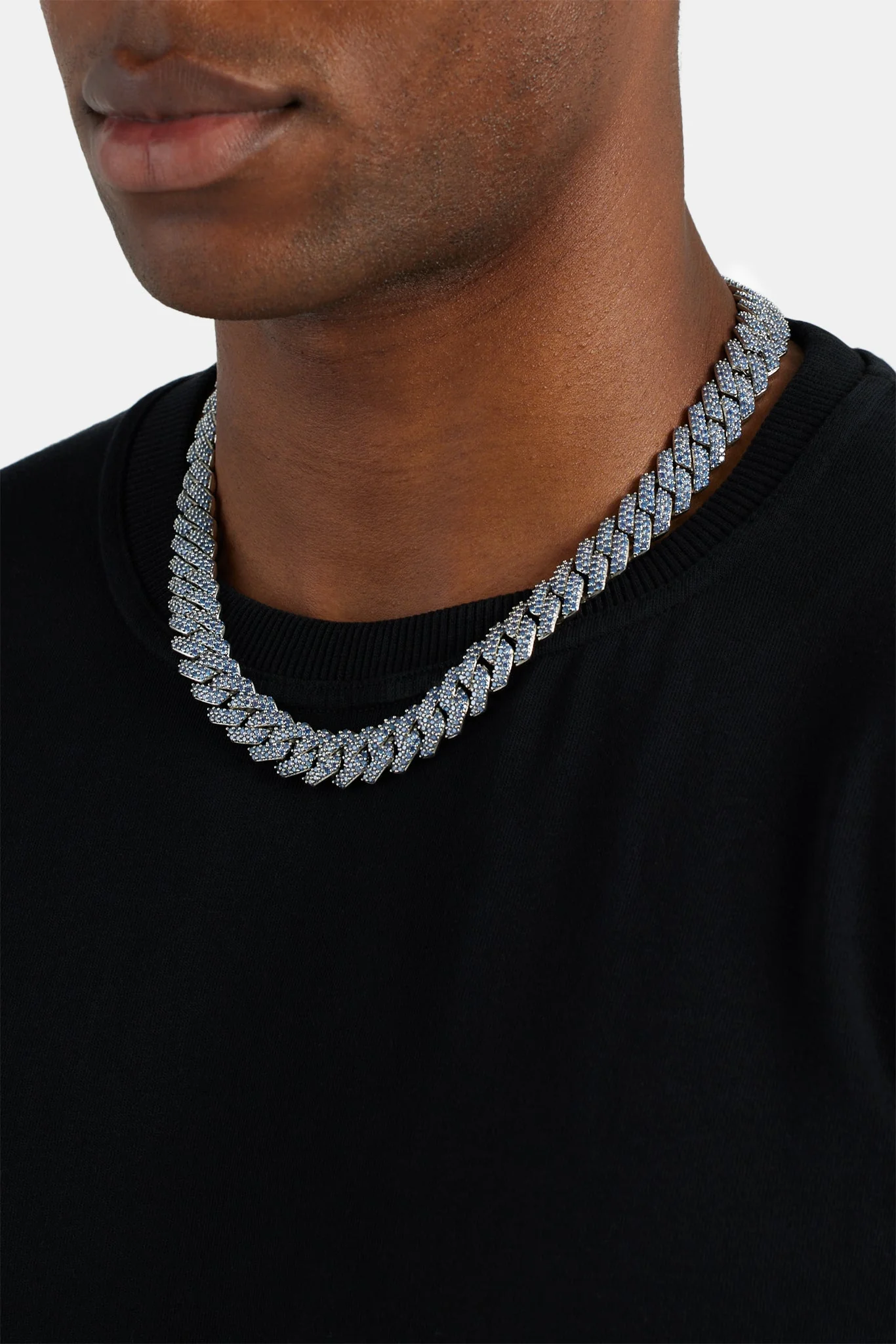 14mm Iced Dark Blue CZ Prong Cuban Chain - Image 3