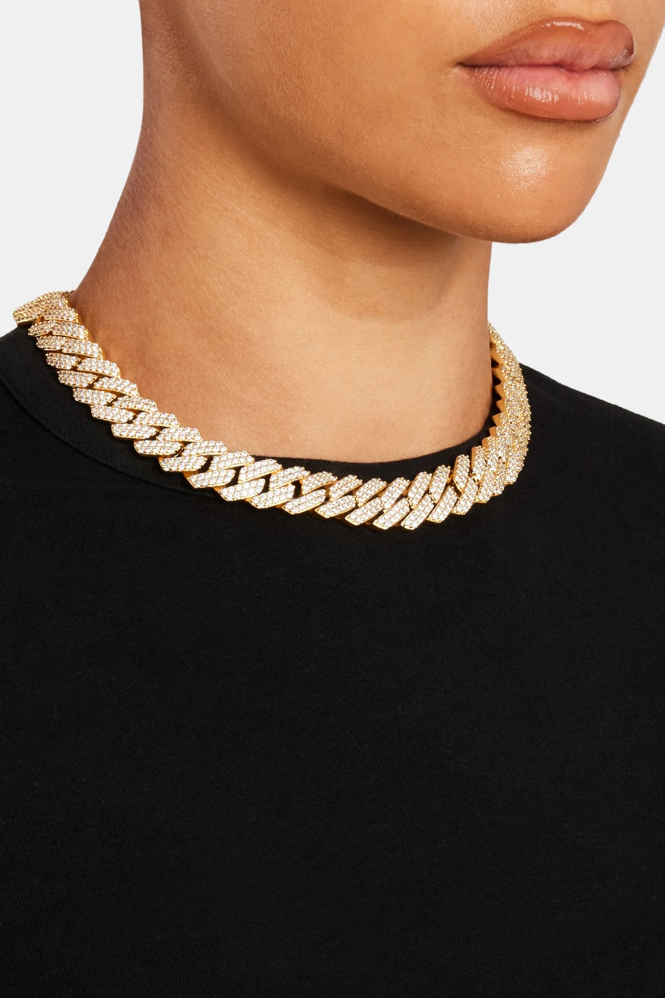 Women's 14mm Iced Prong Link Chain - Gold - Image 3