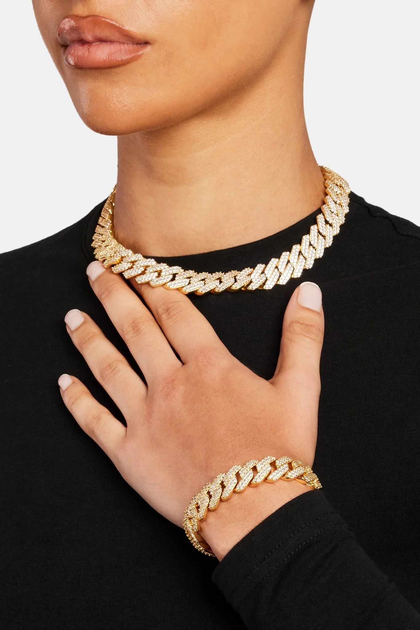 Women's 14mm Iced Prong Link Chain - Gold - Image 5