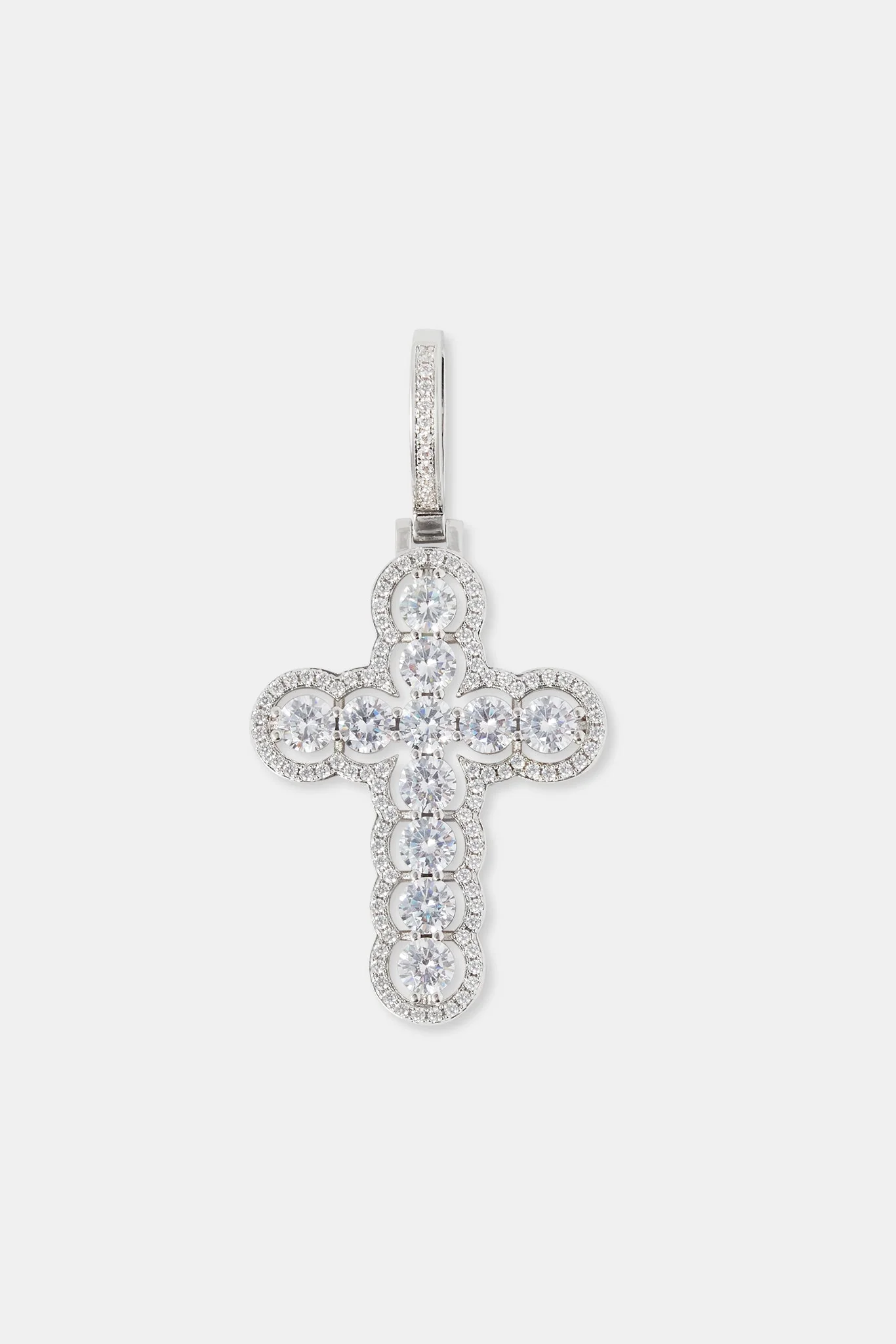 14mm Prong Cuban Chain & Iced Round Stone Cross Pendant - Image 2