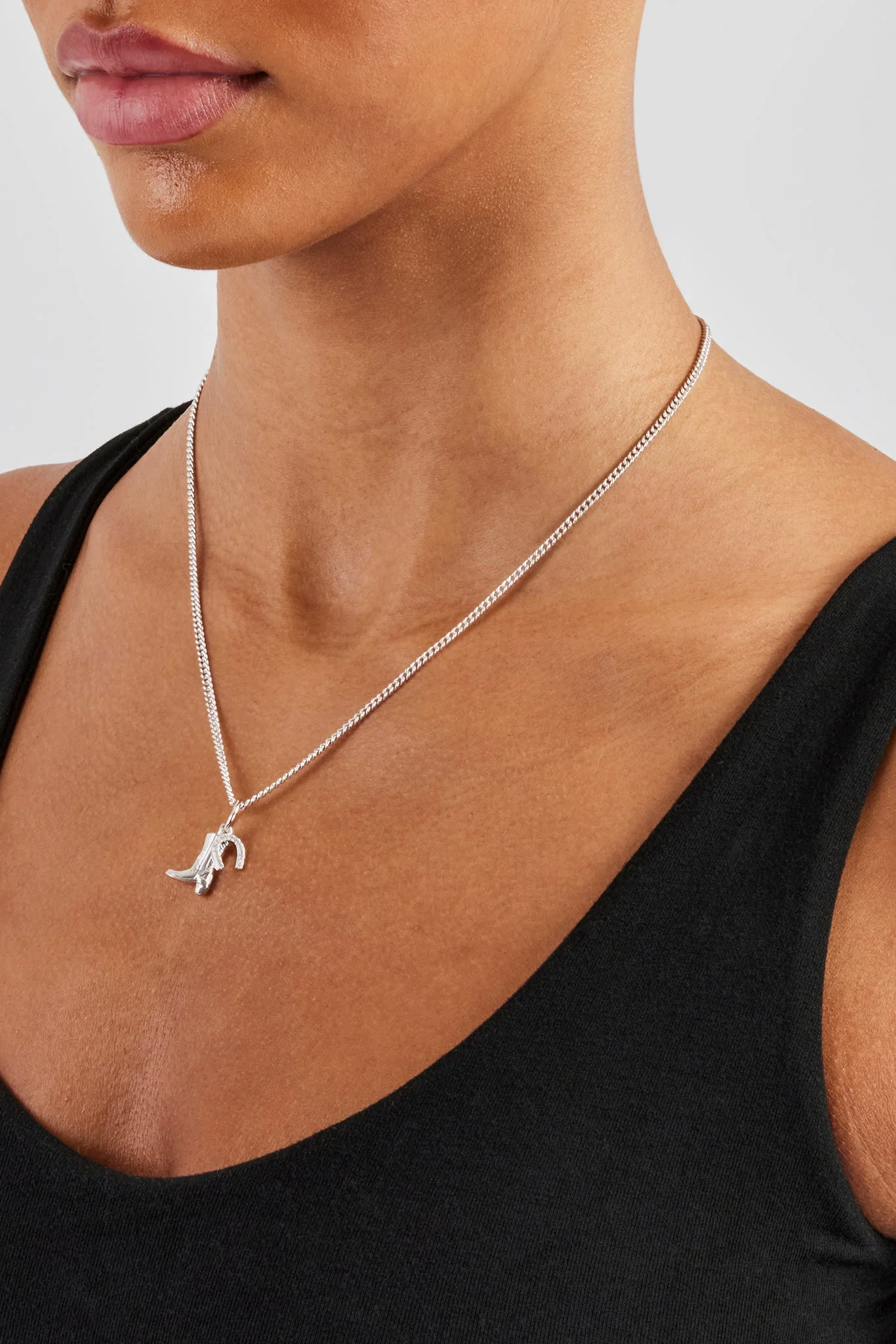 15mm Cowboy Boot and Horseshoe Charm Necklace - White - Image 3