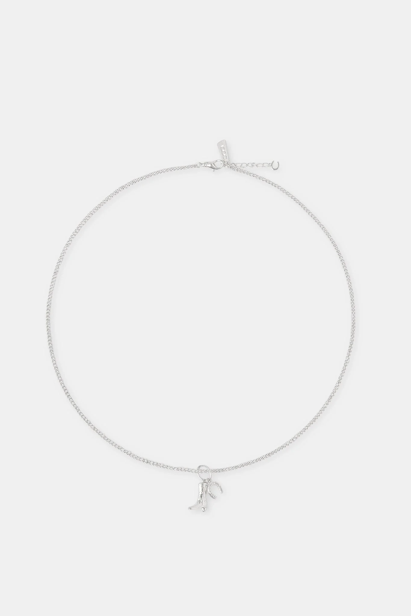 15mm Cowboy Boot and Horseshoe Charm Necklace - White - Image 4