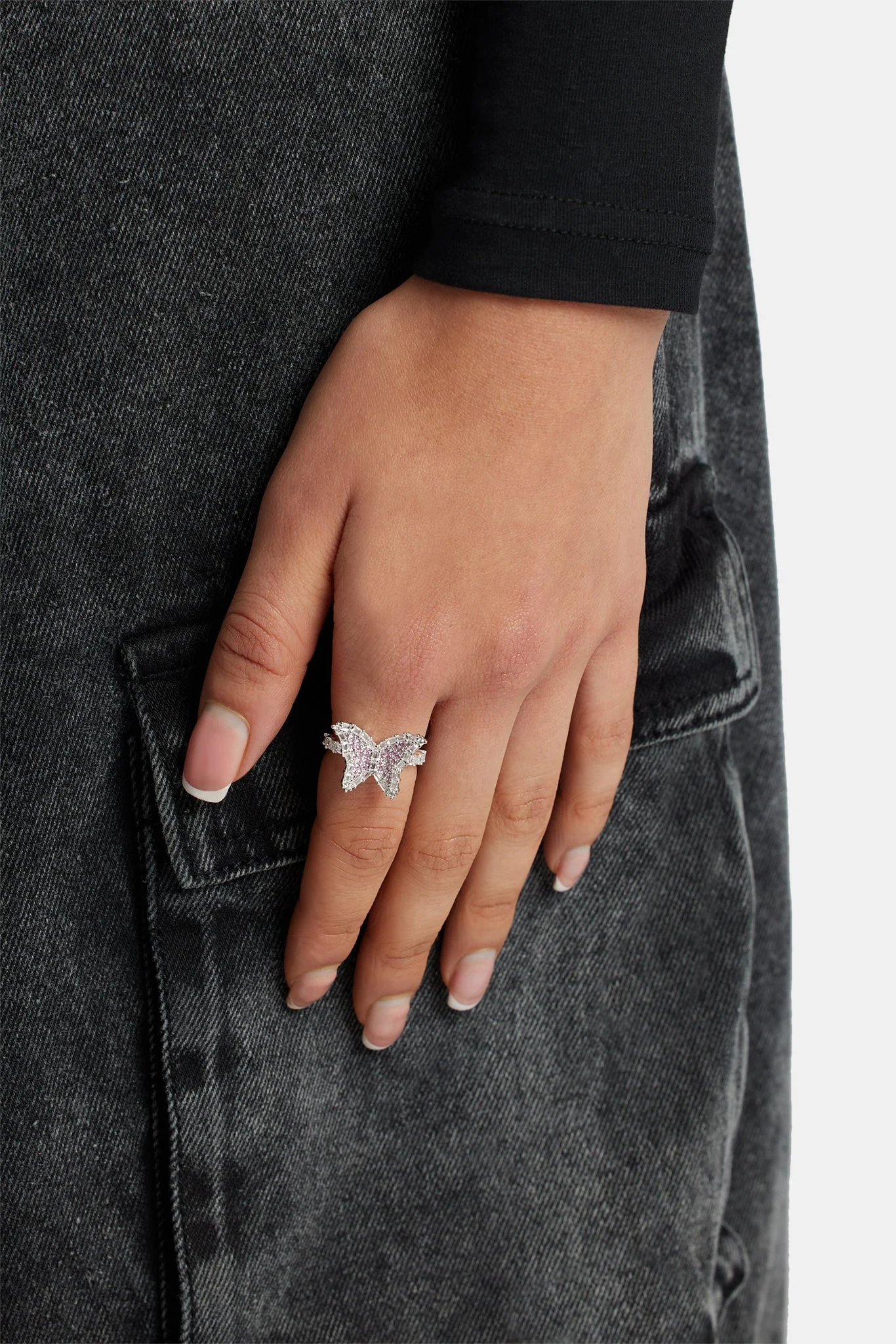 15mm Iced Pink CZ Butterfly Ring - Image 2