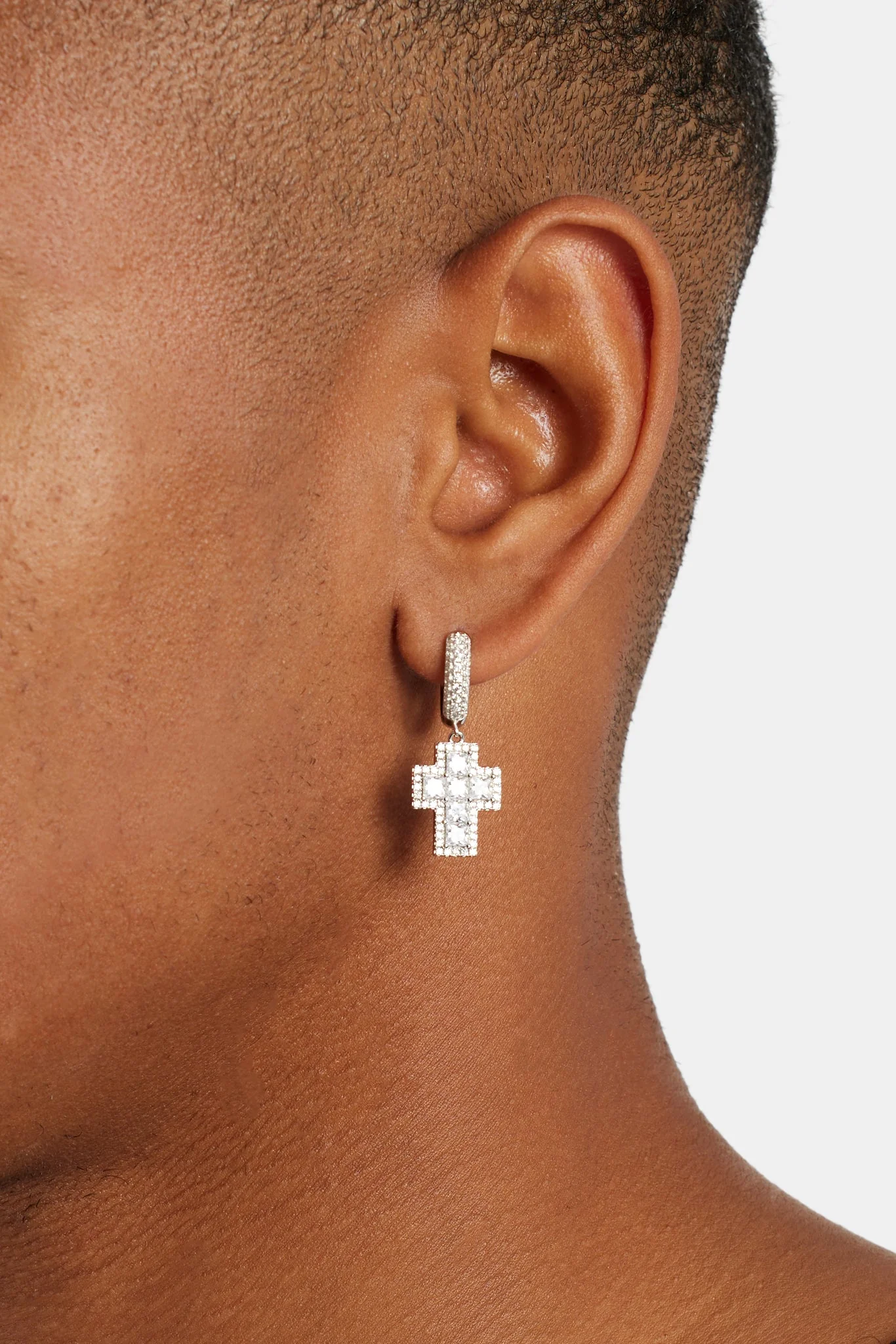 17mm 925 Baguette Cross Drop Earrings - Image 2