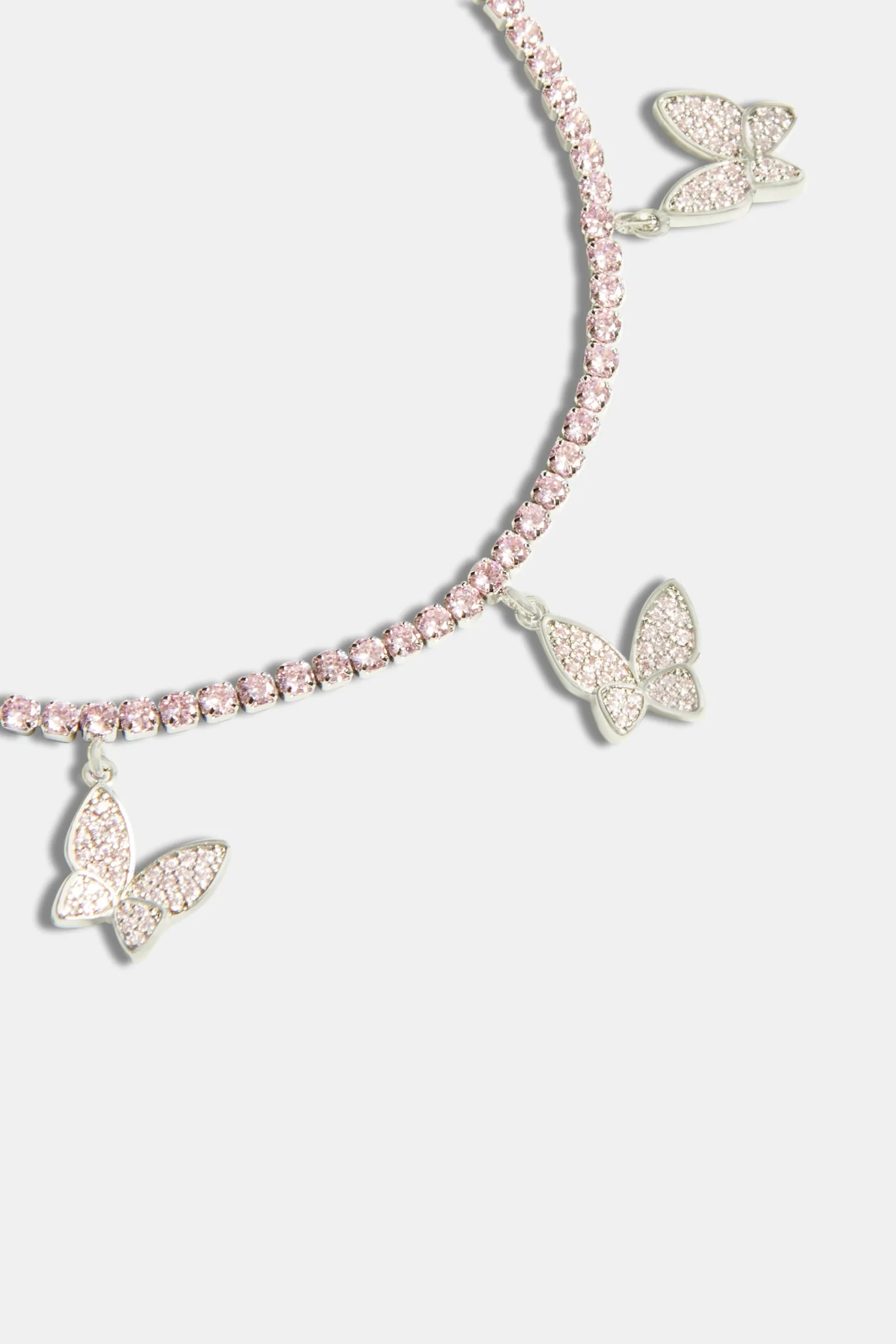 2.5mm Iced Pink CZ Butterfly Tennis Anklet - Image 2