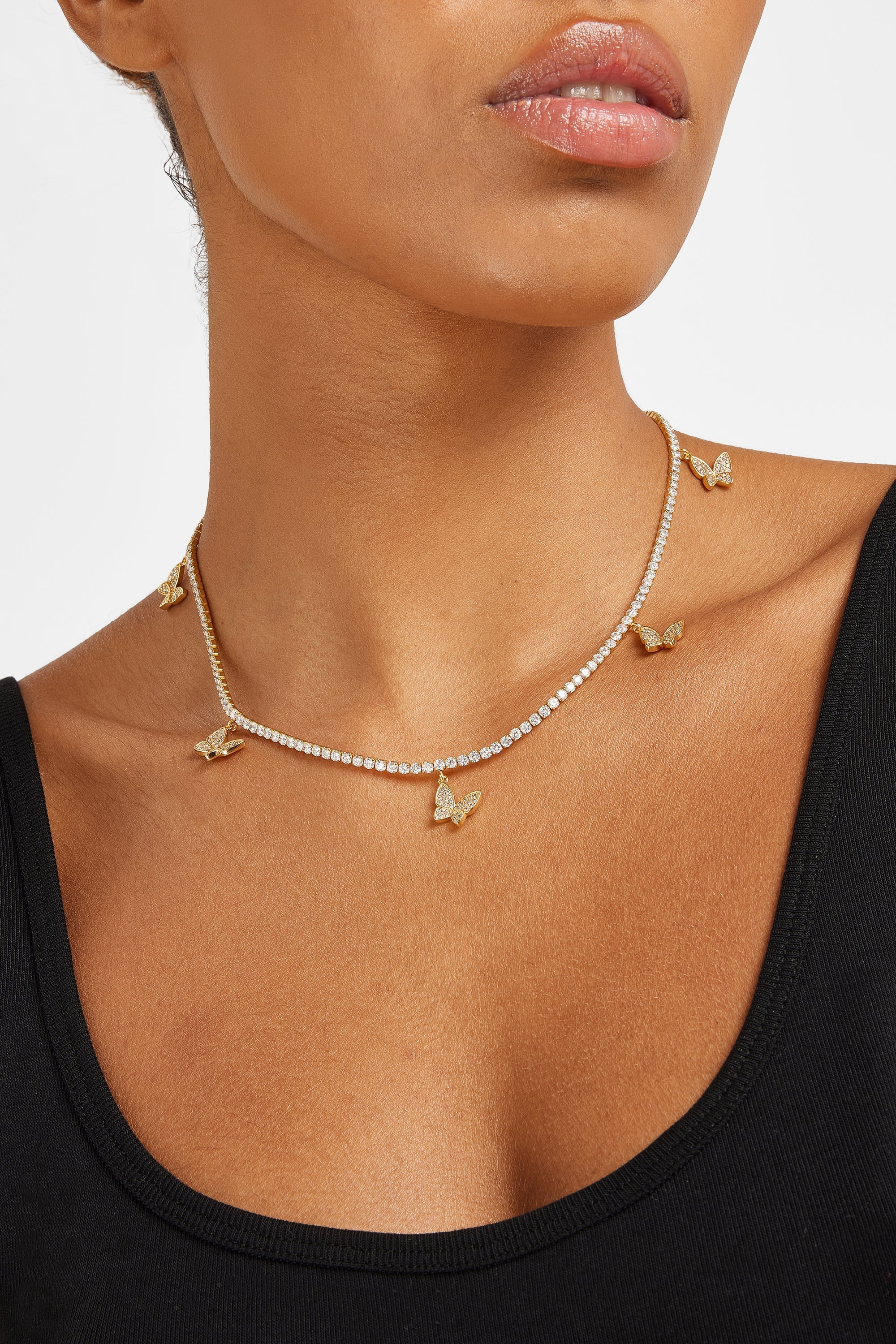 2.5mm Iced Tennis Butterfly Necklace - Gold - Image 2