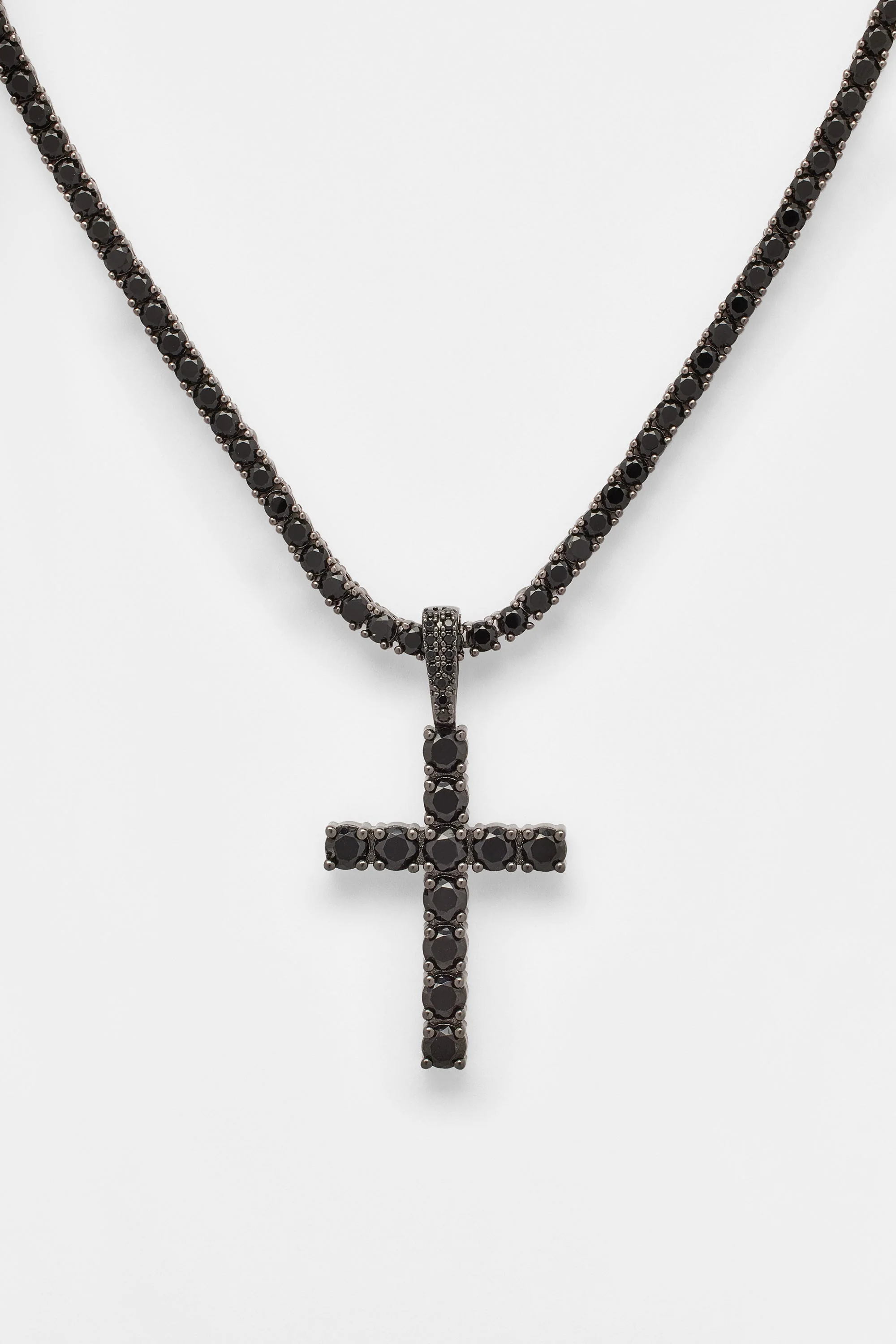 2.5mm Micro Tennis Chain + 4mm Iced Cross - Black - Image 3