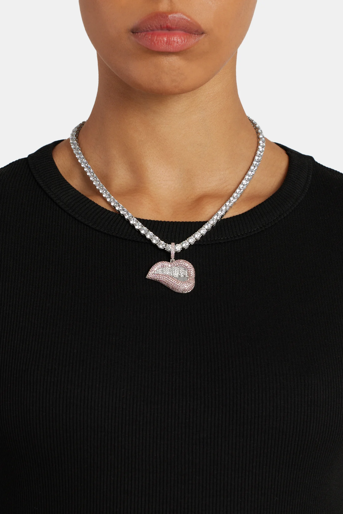 25mm Iced Pink CZ Lips Pendant - Image 2
