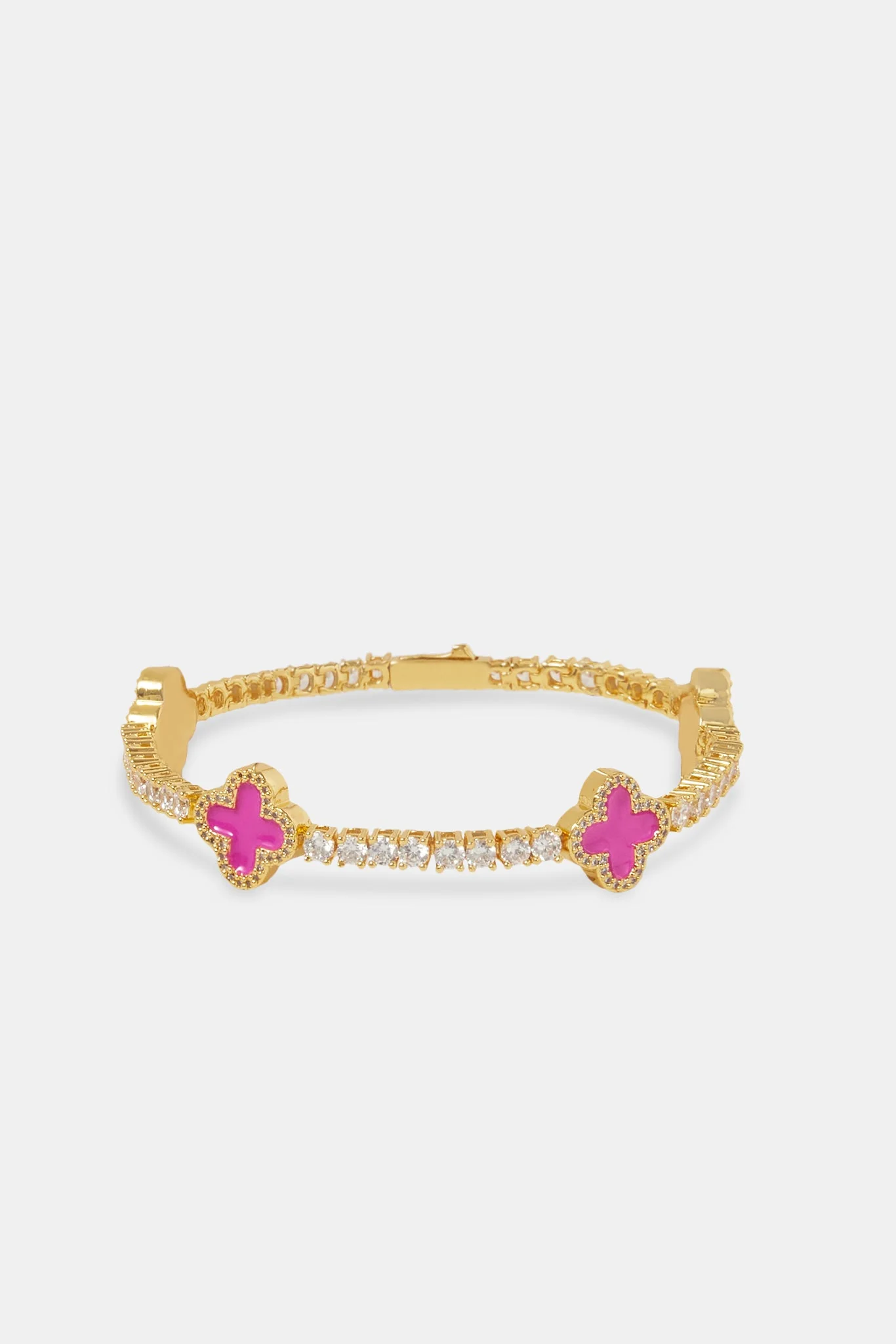 3MM Pink Motif Tennis Bracelet Gold - Image 2