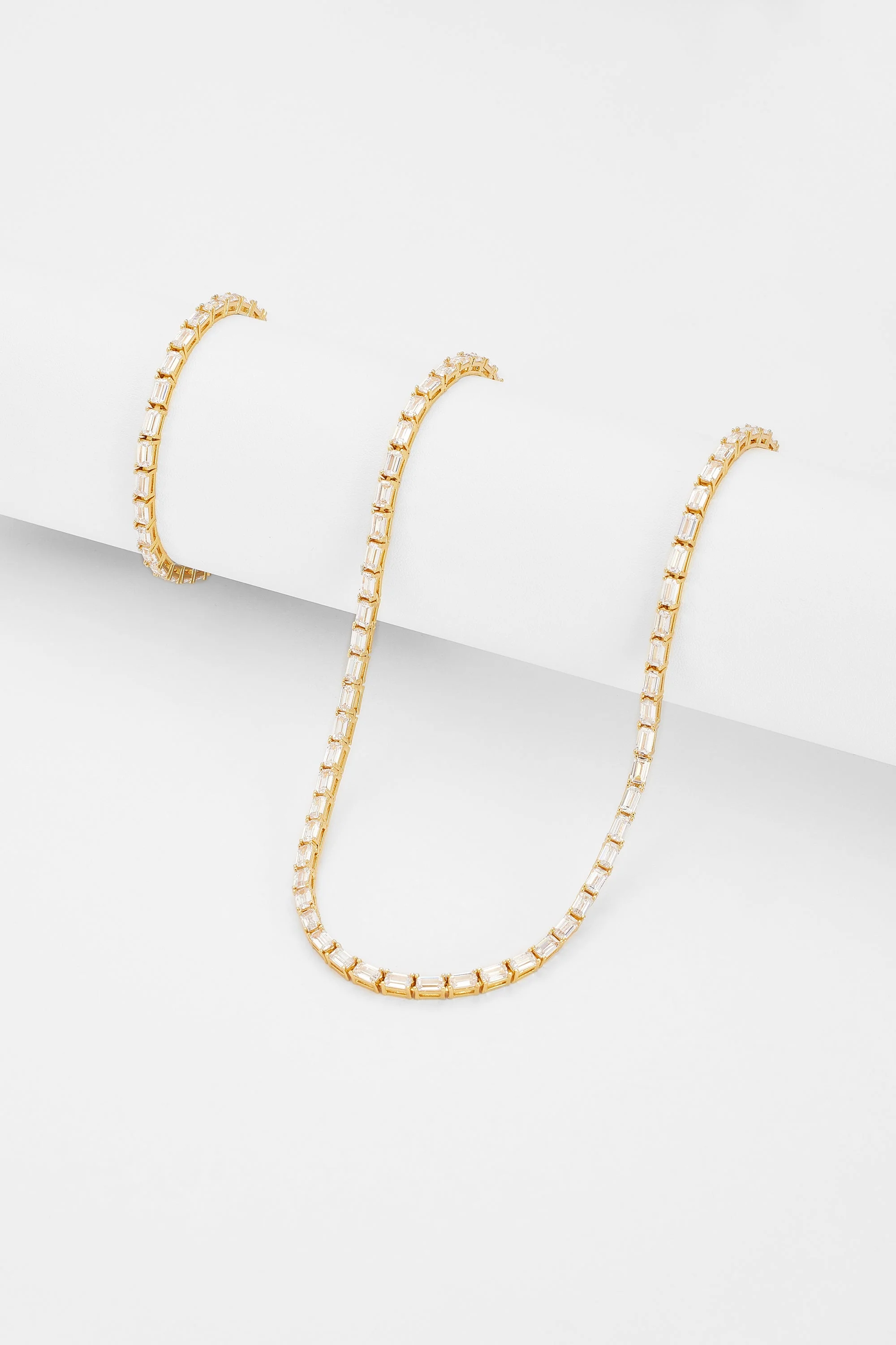 3mm Rectangular Tennis Chain + Bracelet Bundle - Gold