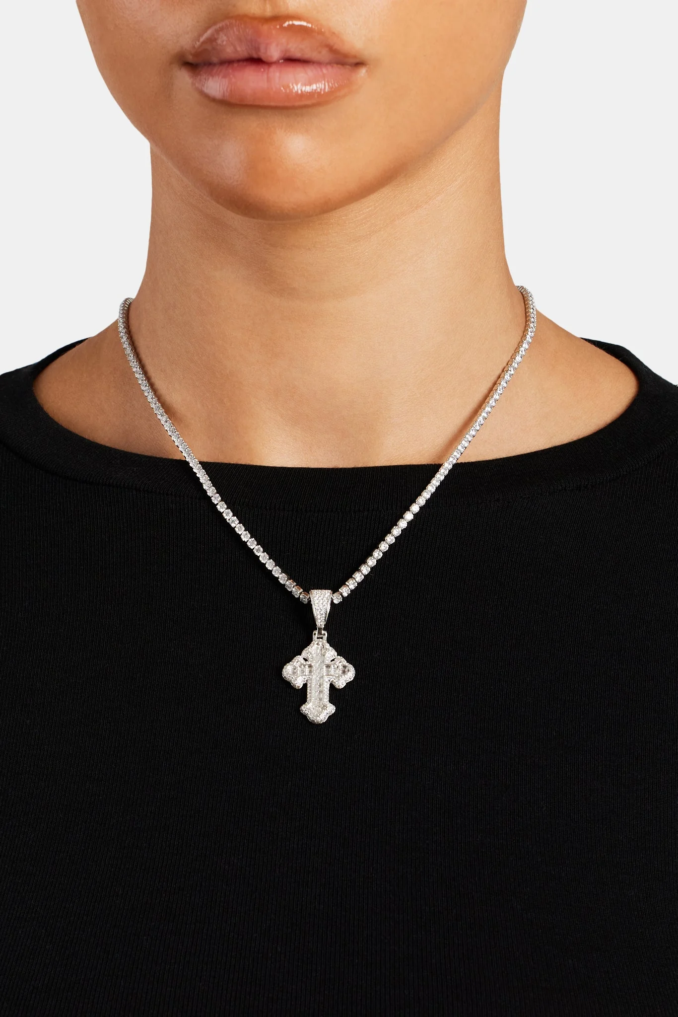 40mm Micro Iced CZ Vintage Cross Baguette Pendant - Image 2