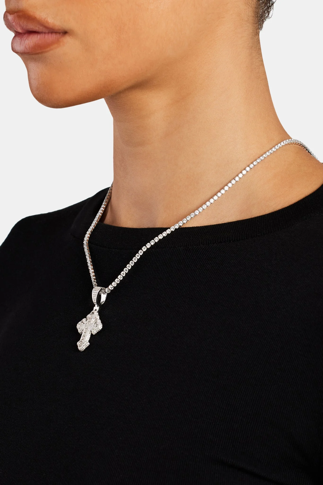 40mm Micro Iced CZ Vintage Cross Baguette Pendant - Image 3