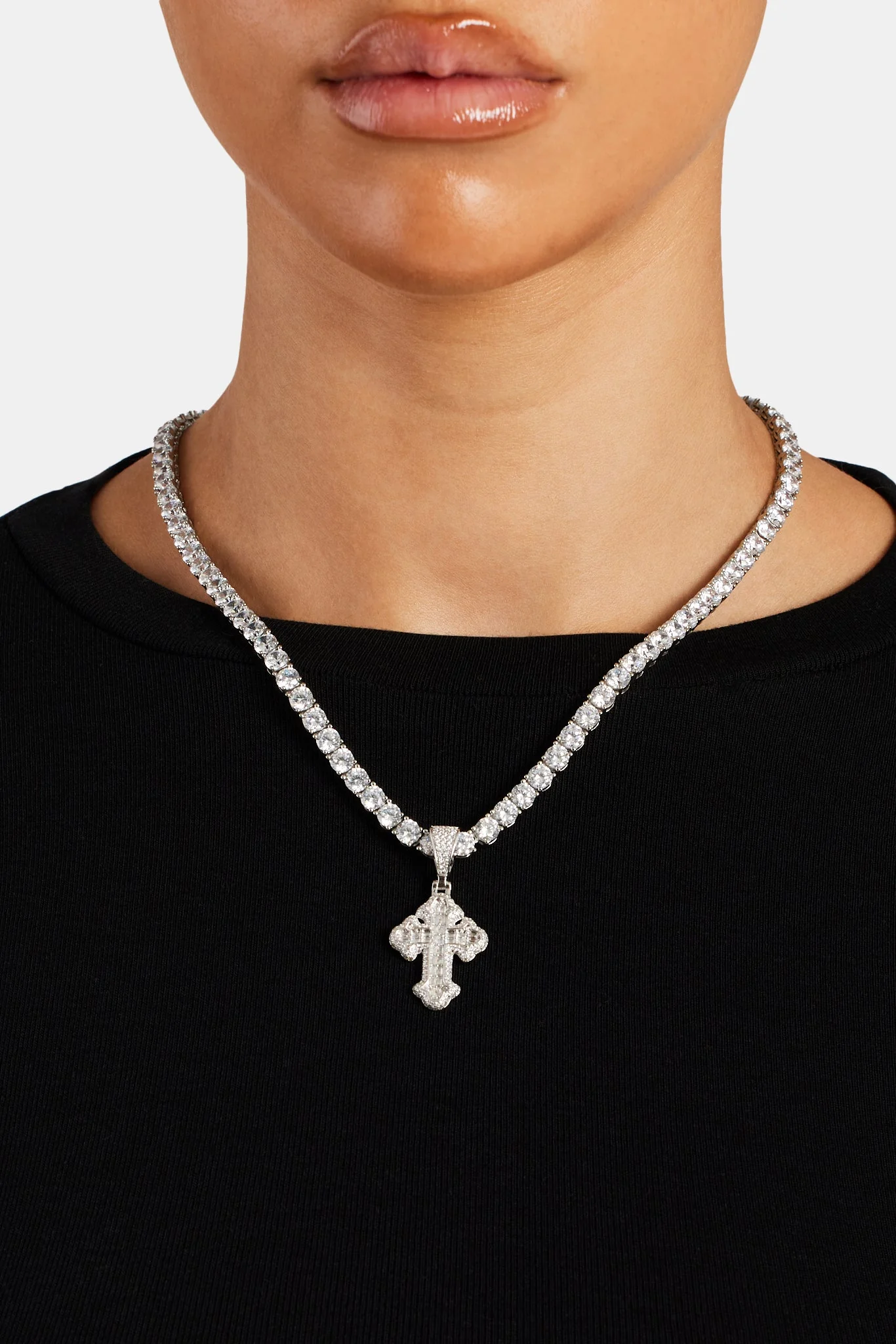 40mm Micro Iced CZ Vintage Cross Baguette Pendant - Image 4