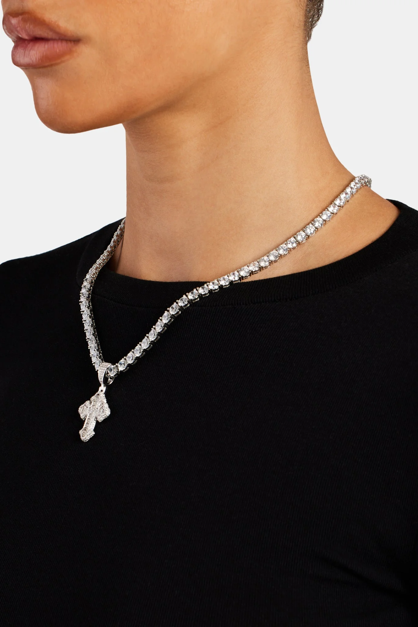 40mm Micro Iced CZ Vintage Cross Baguette Pendant - Image 5