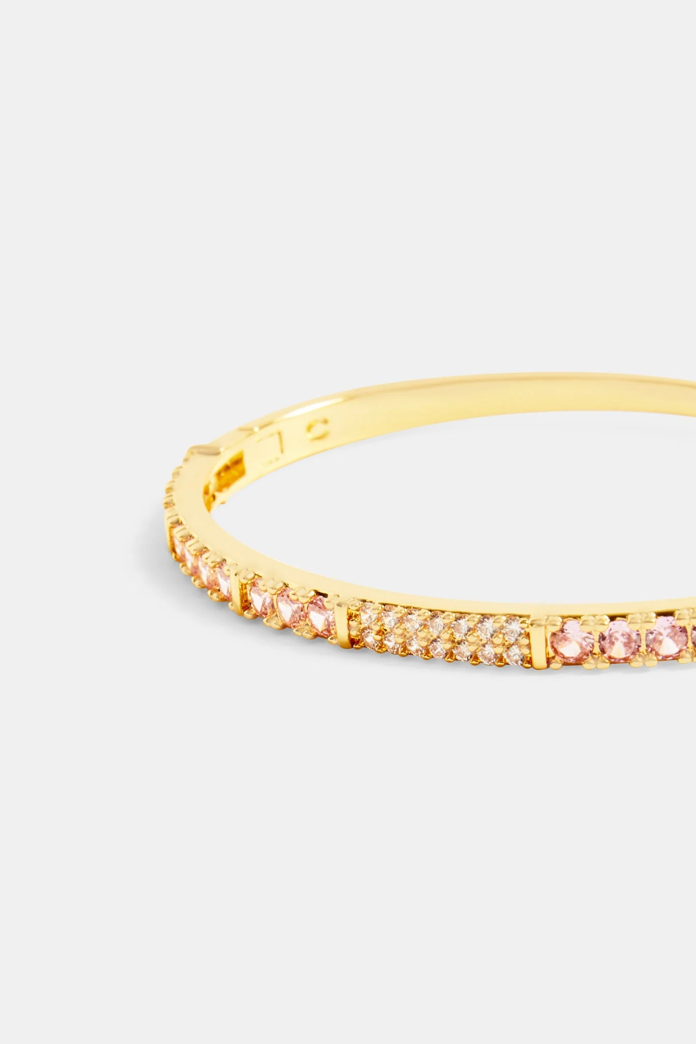 4mm Gold Plated Iced Pink & Clear CZ Colourblock Bangle - Image 3
