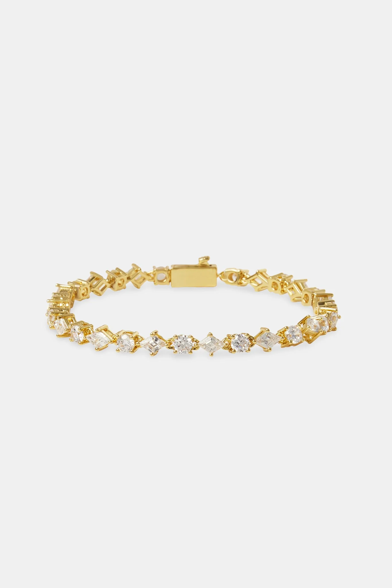 4mm Round & Shape Stone Tennis Bracelet - Gold - Image 2