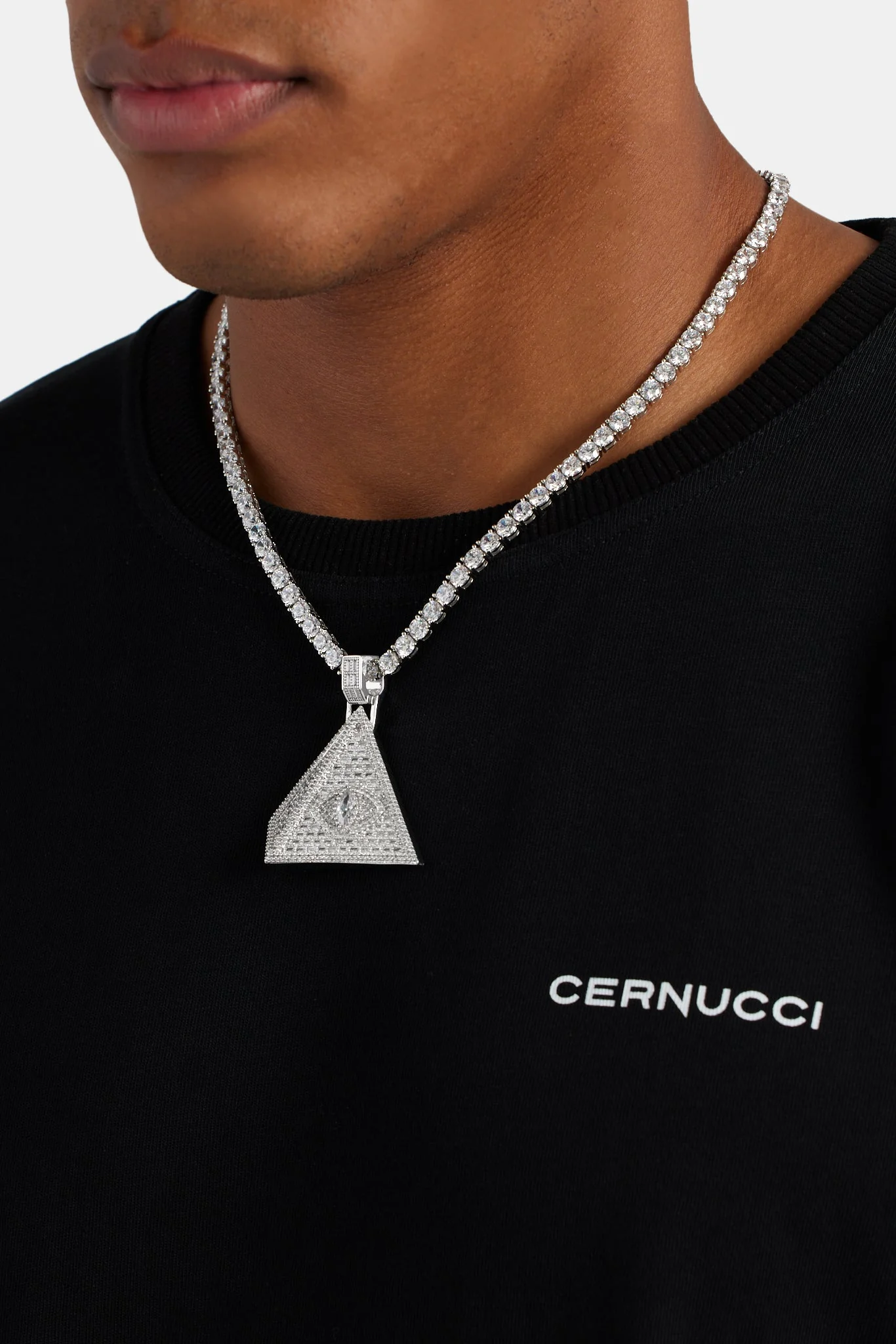 50mm Iced Baguette CZ Pyramid Pendant - Image 3