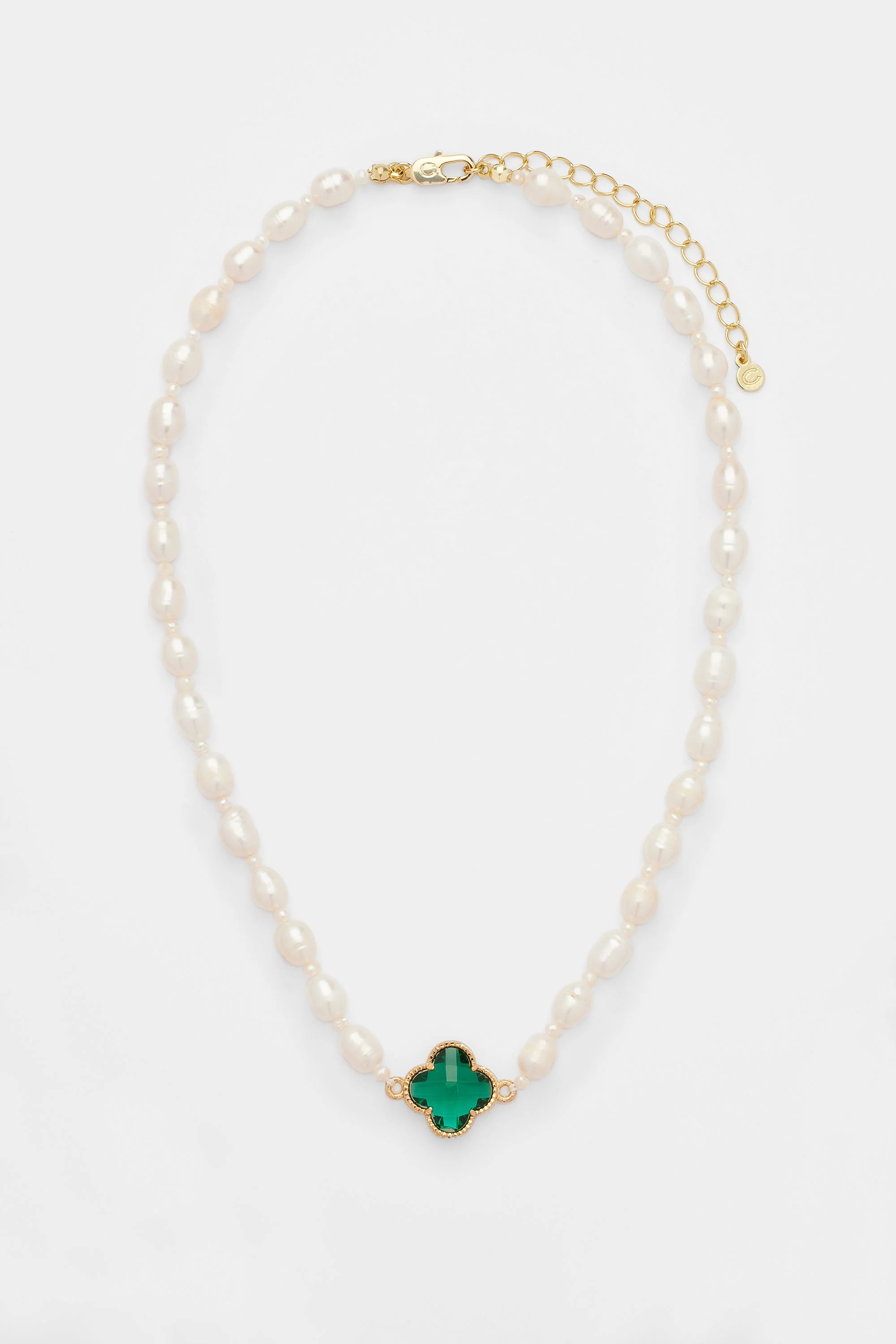 5mm Freshwater Pearl Green Motif Necklace