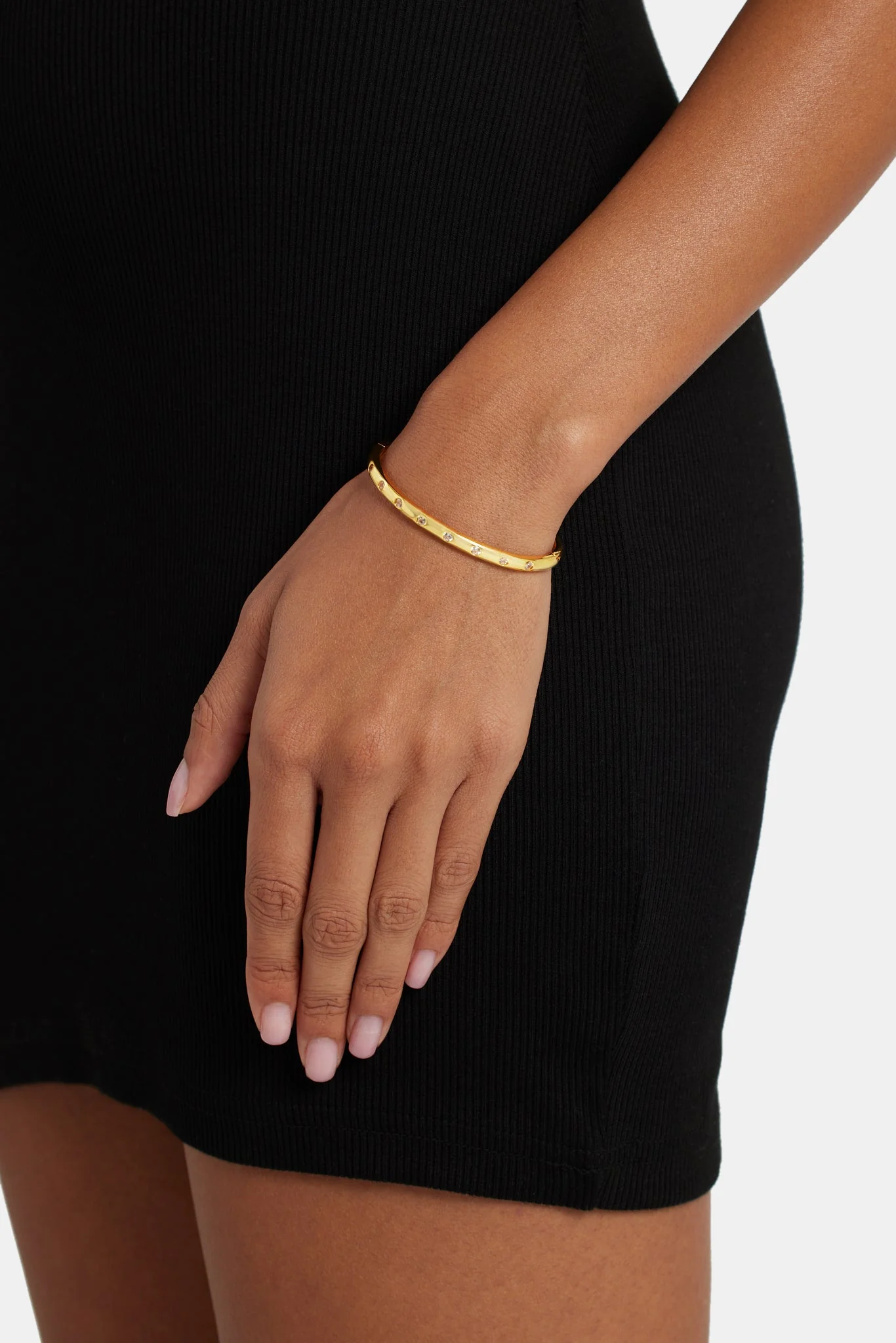 5mm Gold Plated Polished & Round CZ Bangle - Image 2
