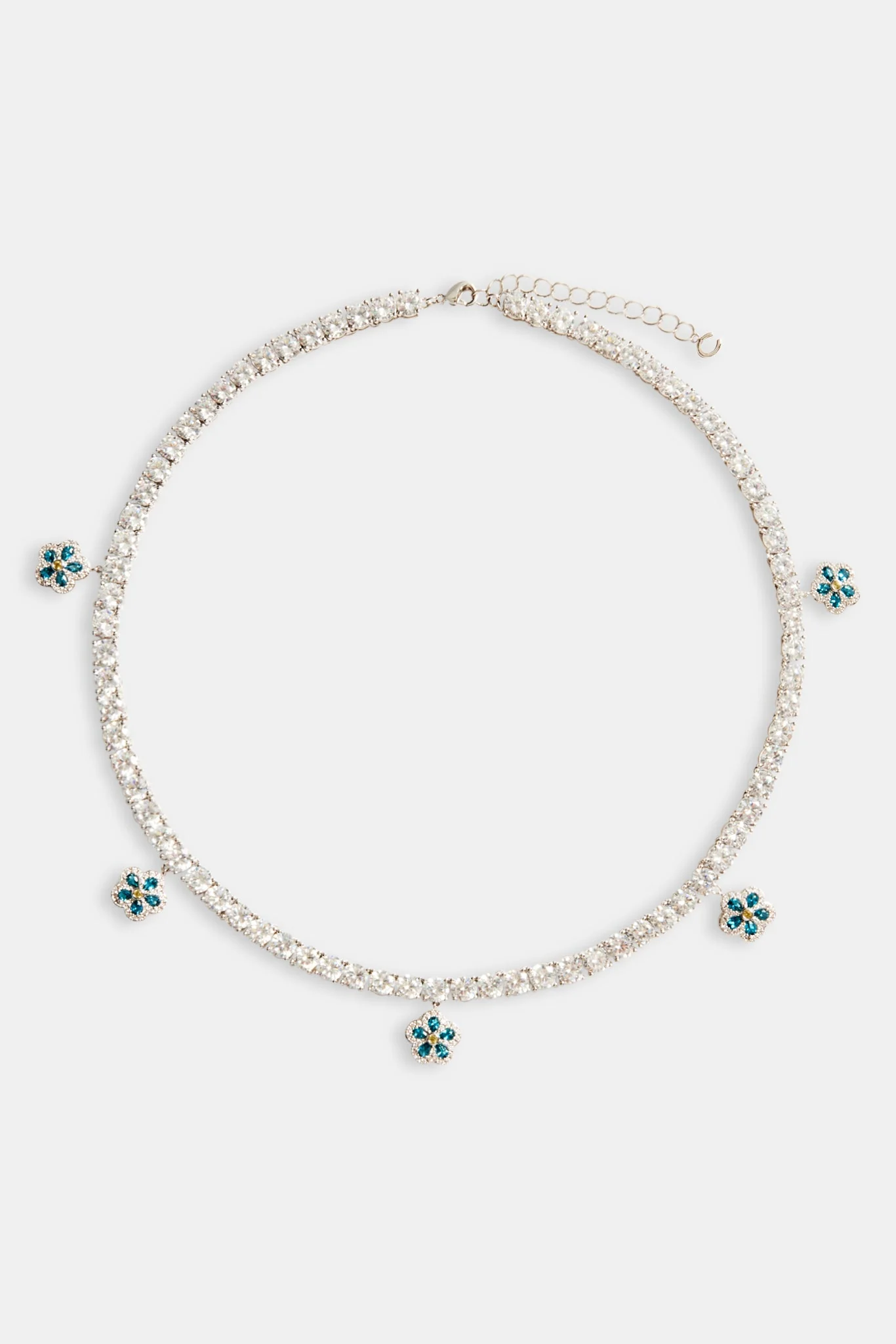 5mm Iced Blue CZ Flower Drop Tennis Necklace - Image 3