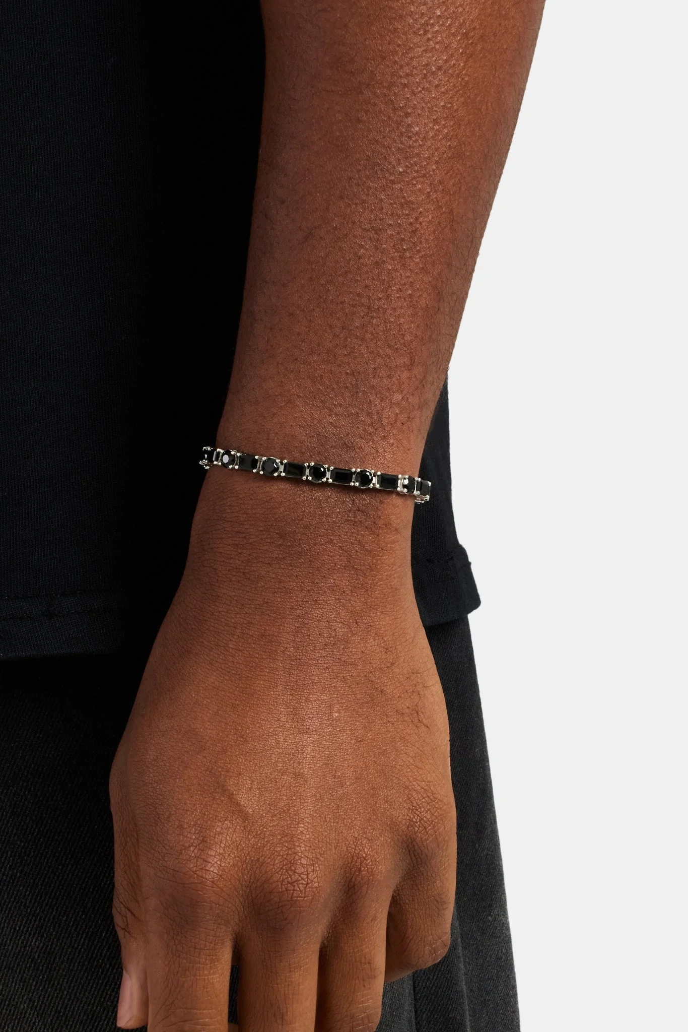 Round & Rectangular Tennis Bracelet - Black - Image 2