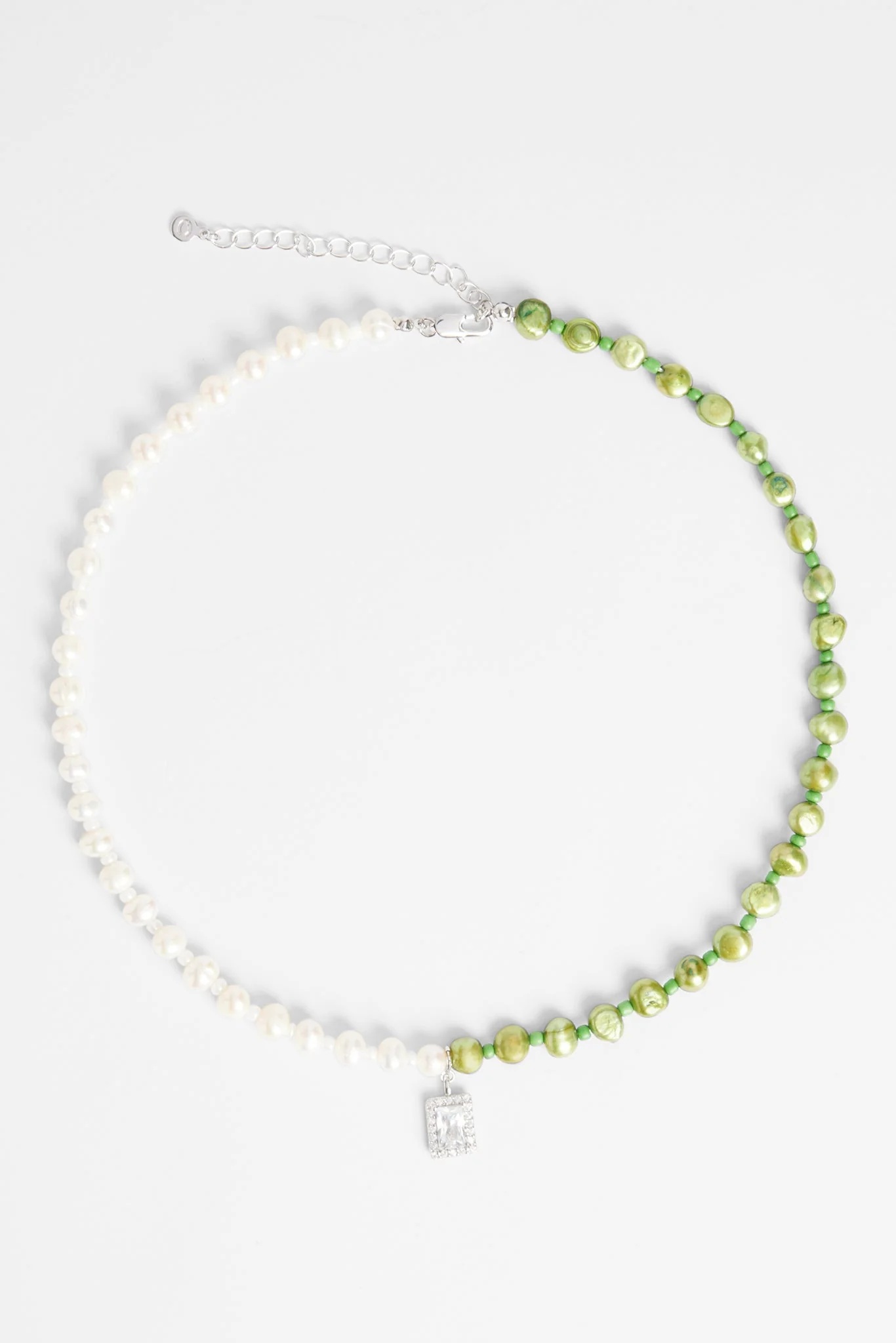 6mm Half Freshwater Pearl & Half Green Iced Necklace