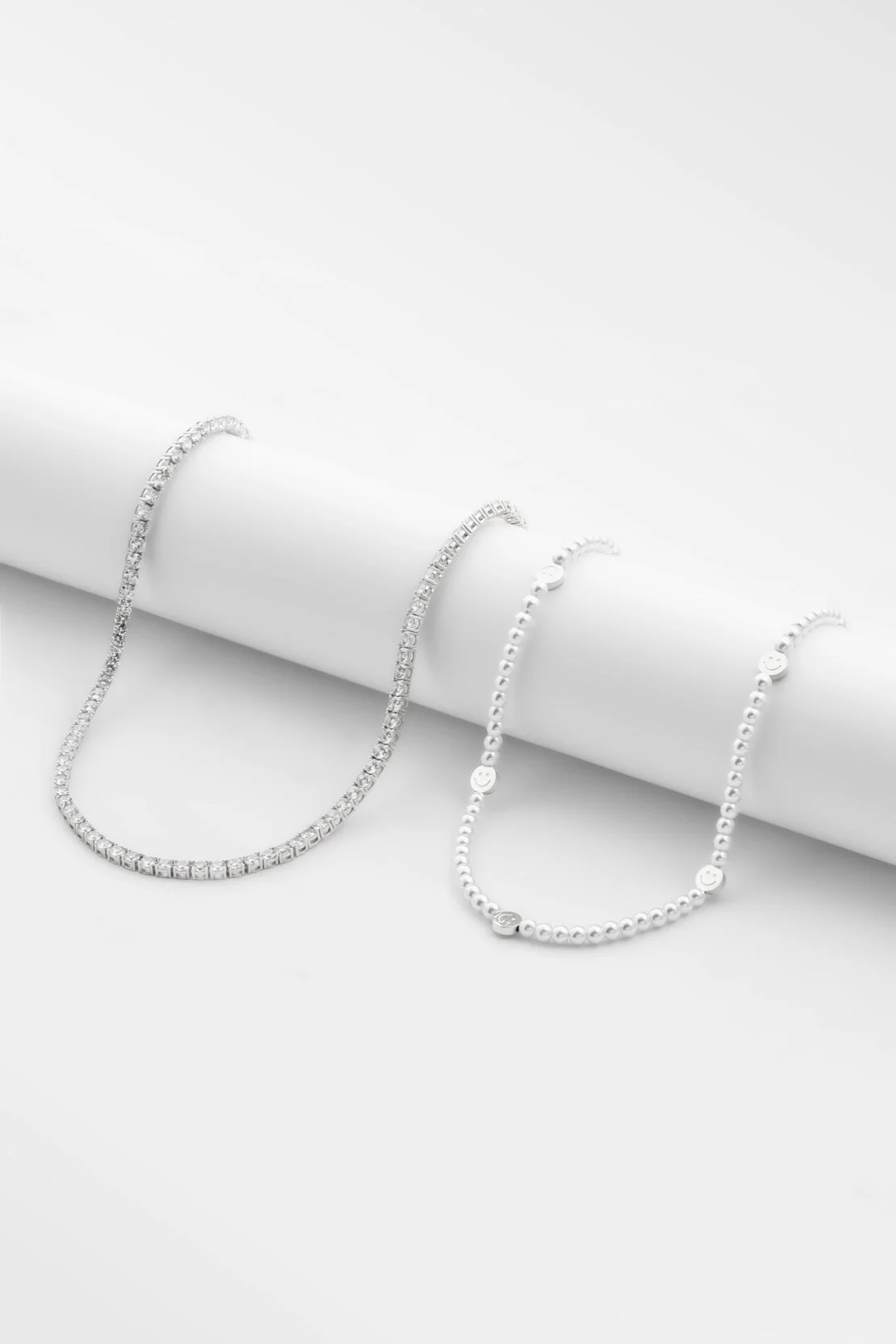 6mm Pearl and Happy Face Necklace & 5mm Tennis Chain