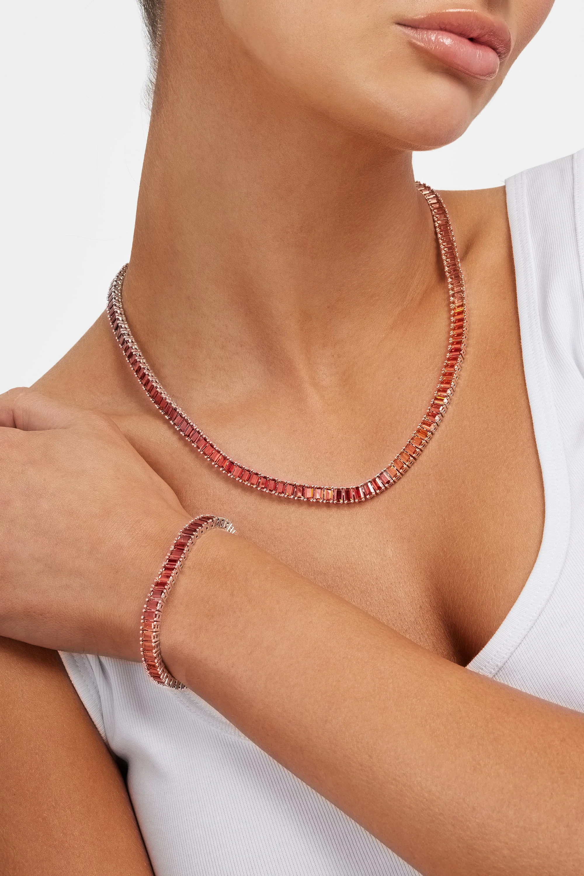 6mm Sunset Ombre Tennis Baguette Chain + Bracelet Bundle - Image 2