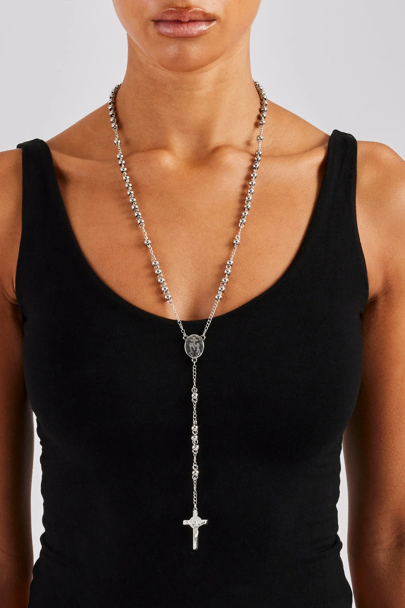 7mm Cross Drop Necklace - White
