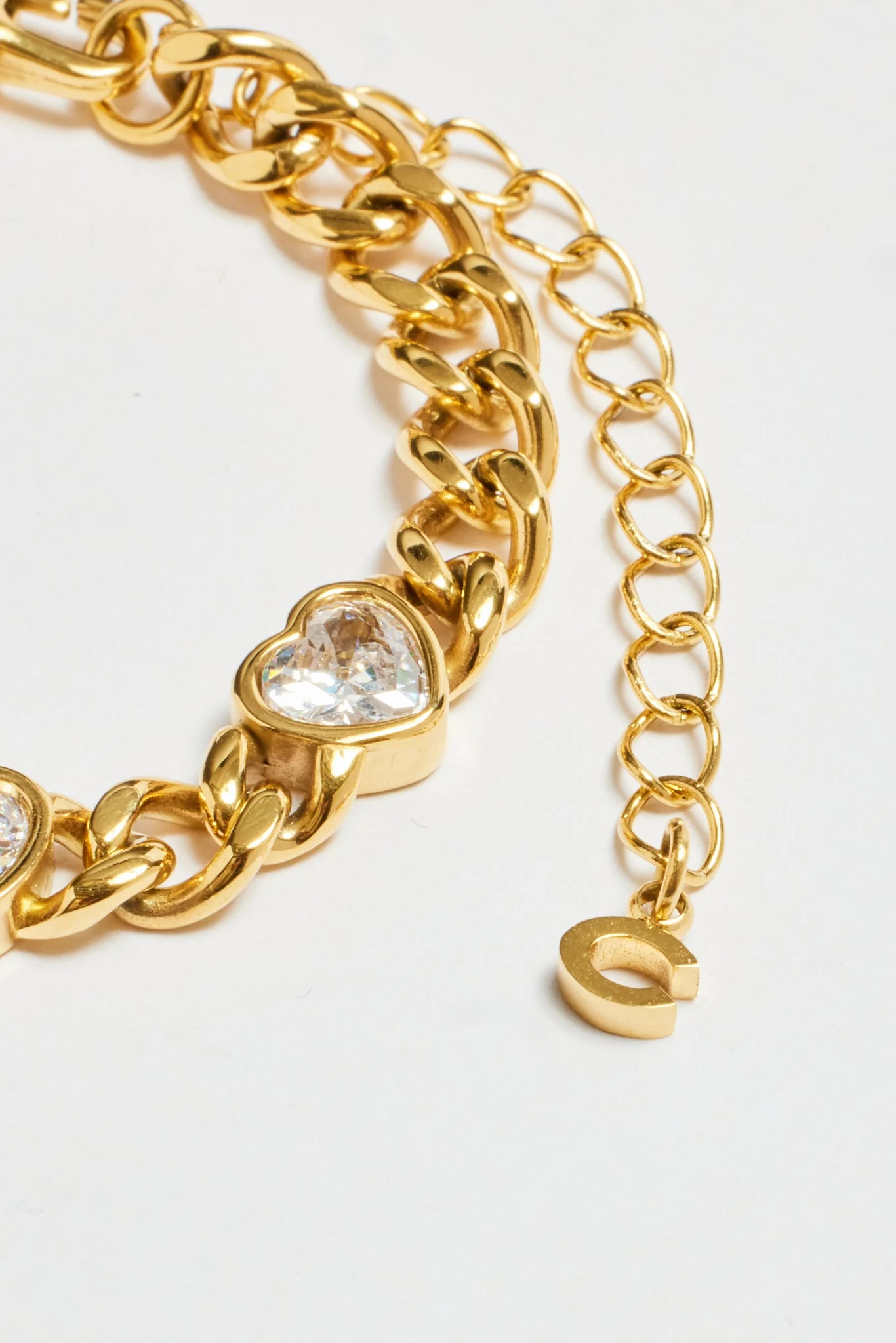 7mm Gold Plated CZ Heart Cuban Bracelet - Image 4
