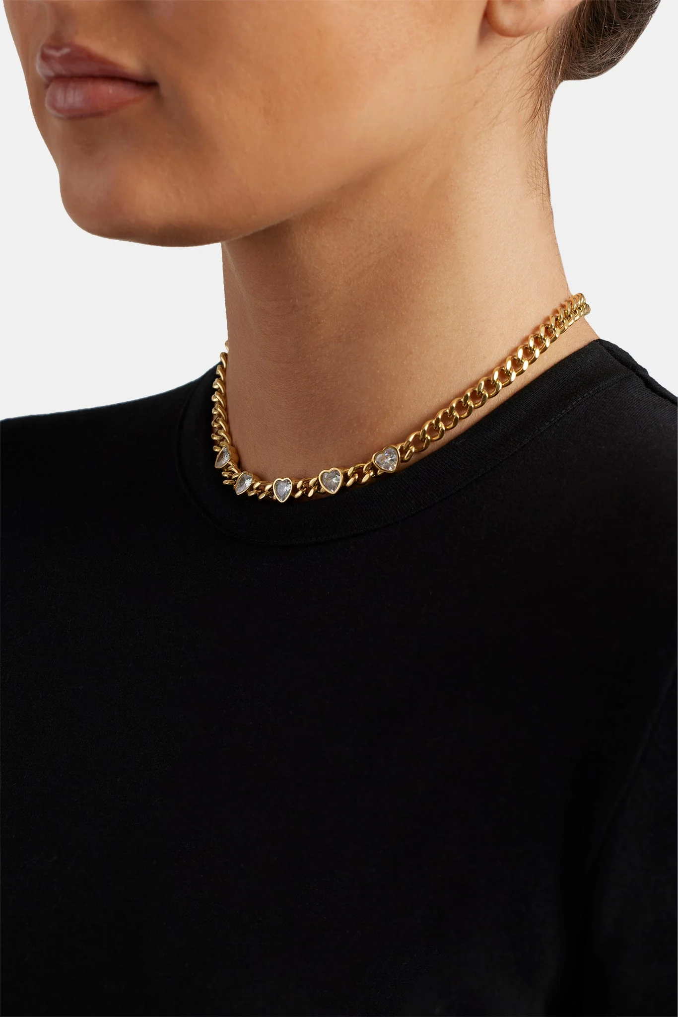 7mm Gold Plated CZ Heart Cuban Choker - Image 4
