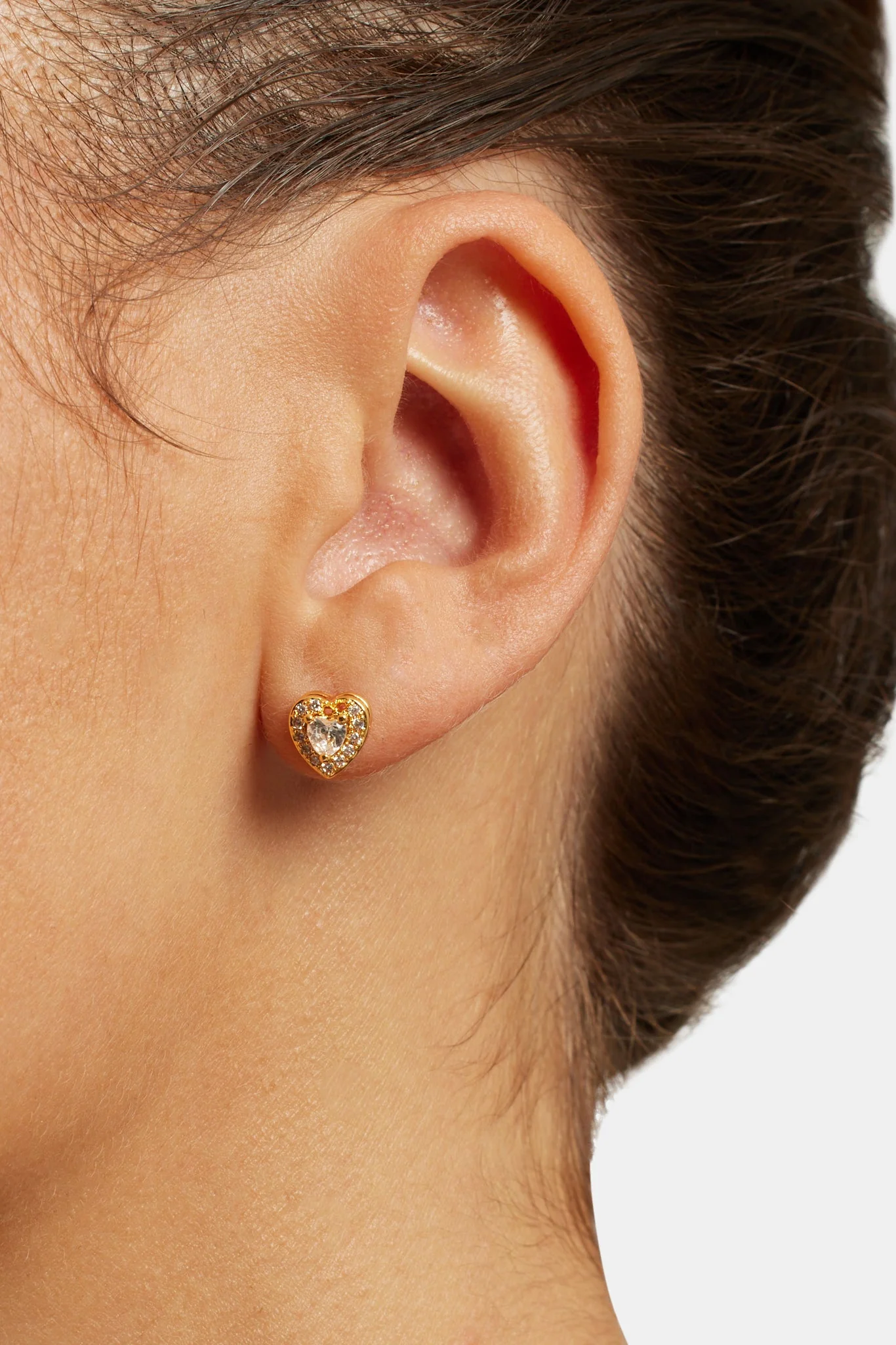 7mm Gold Plated Iced CZ Heart Stud Earrings - Image 2