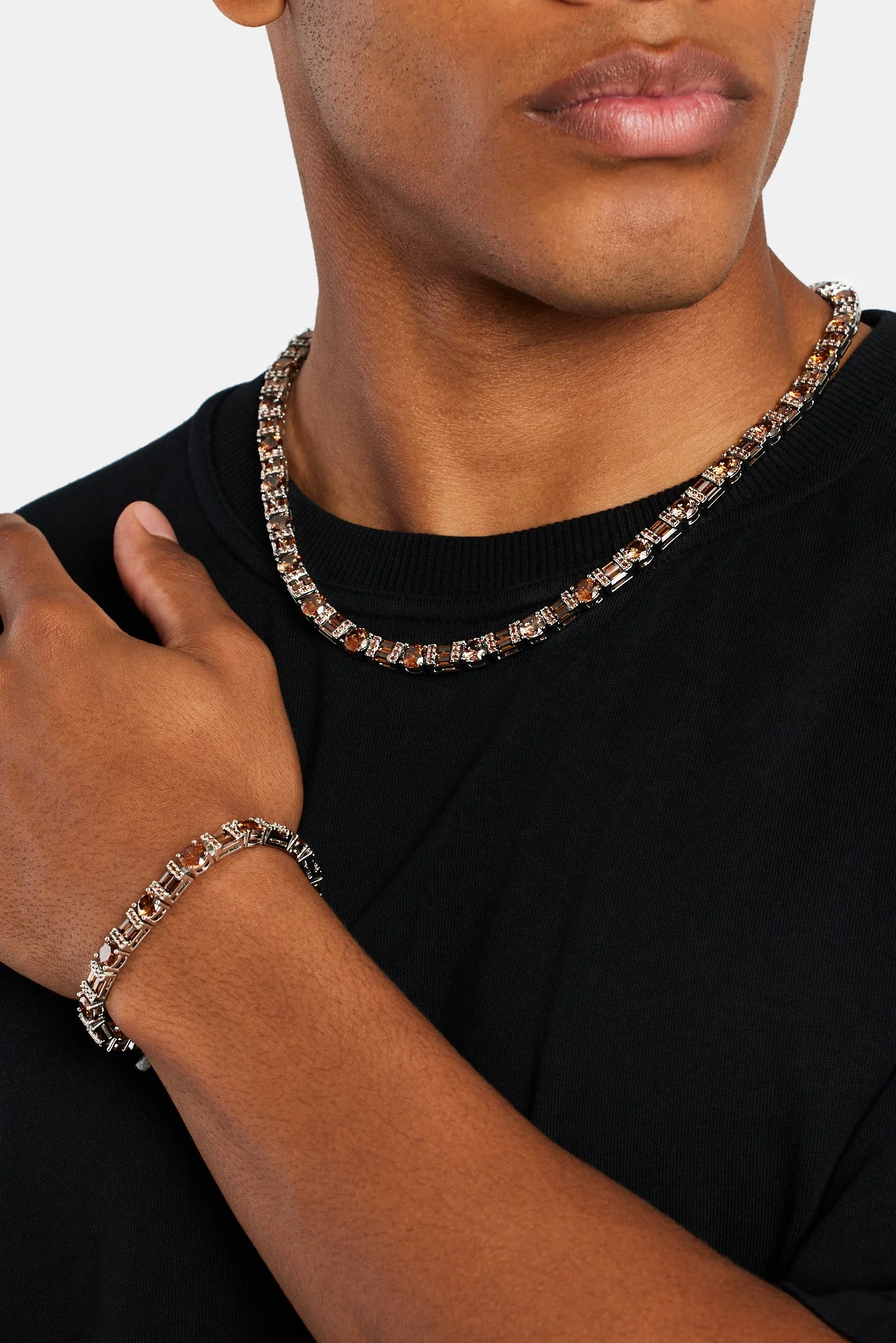 7mm Iced CZ Chocolate Round & Rectangle Mix Tennis Bracelet - Image 3