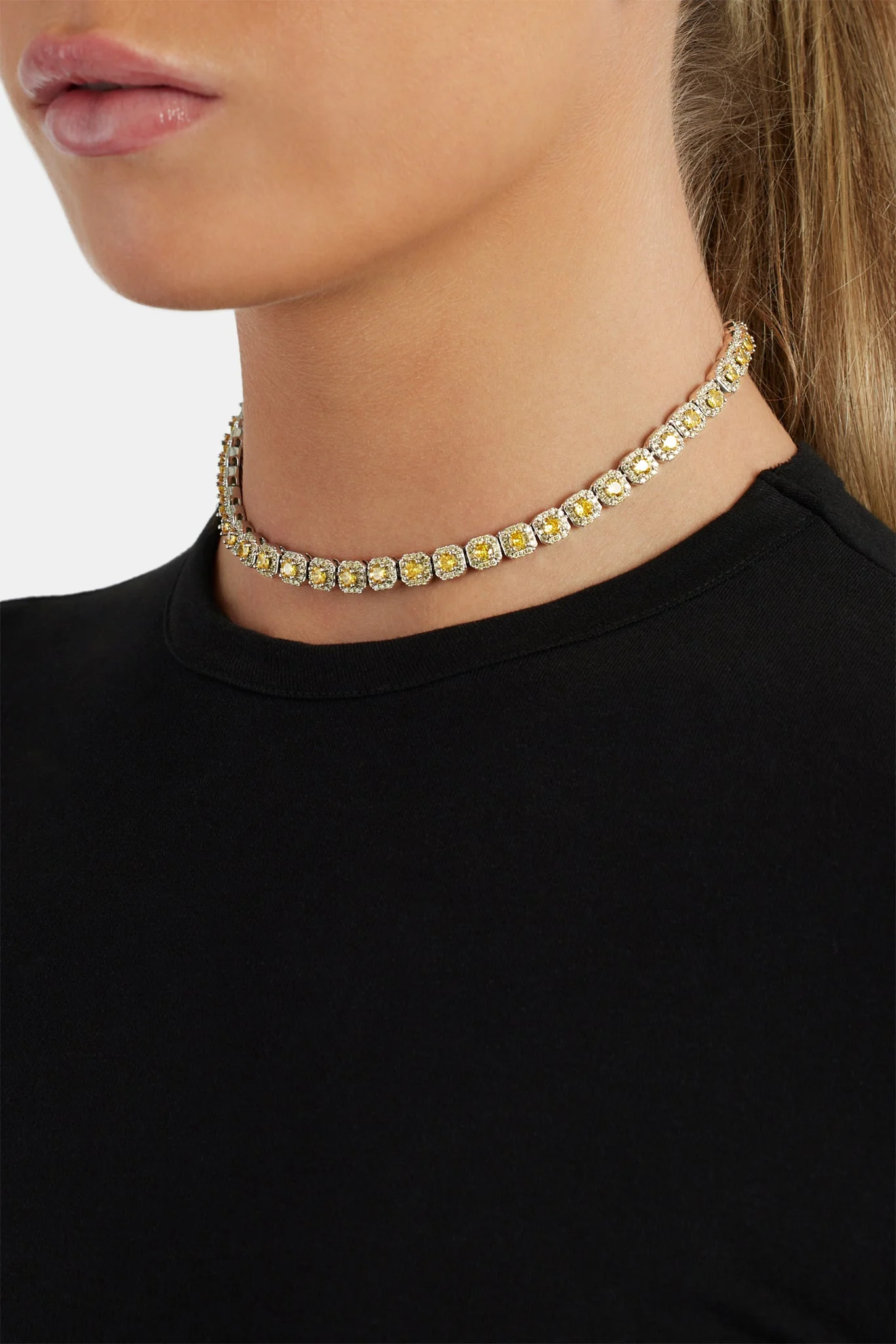 7mm Yellow Iced Clustered Tennis Chain Choker - Image 3