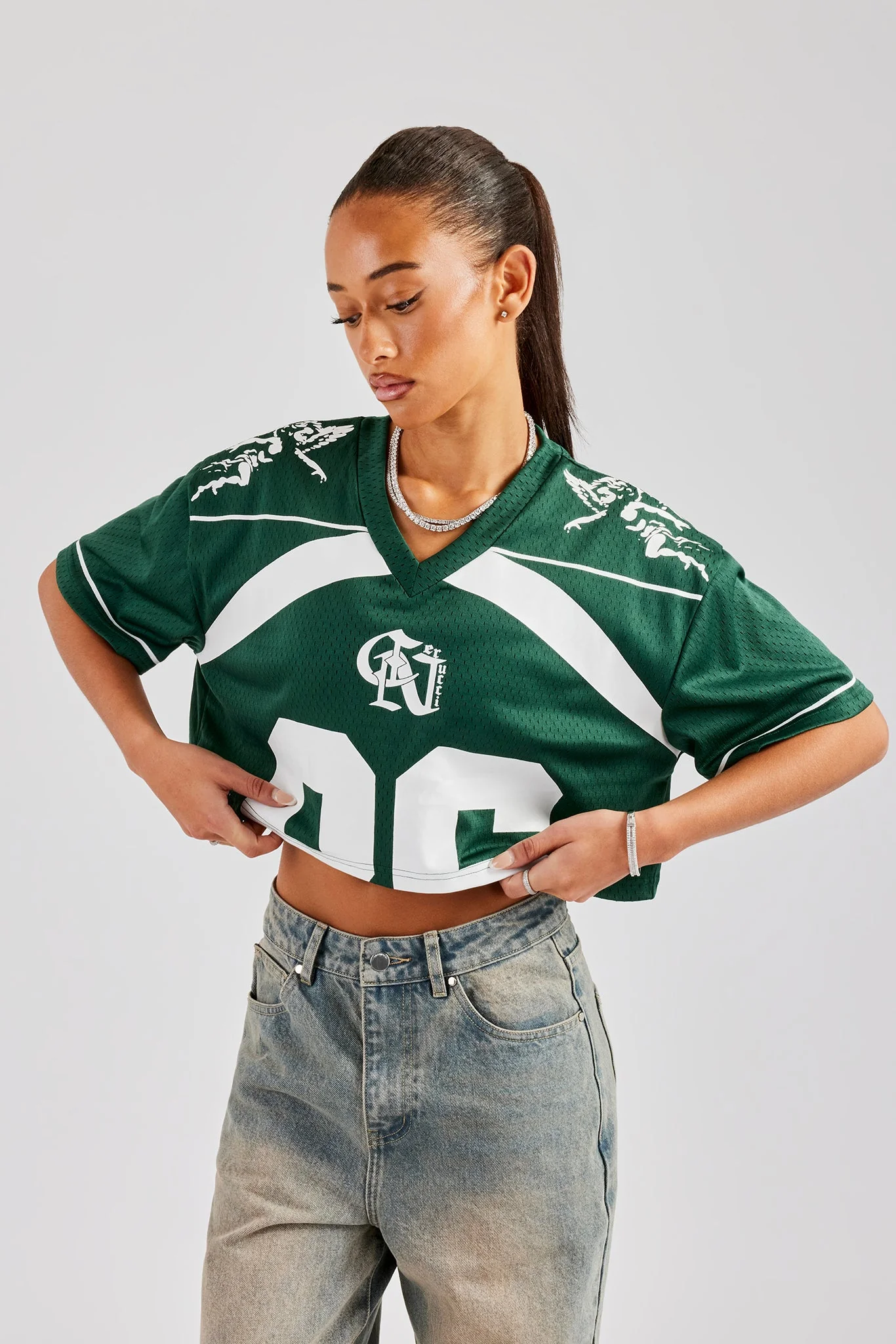 86 Cropped Mesh Top - Forest Green - Image 3