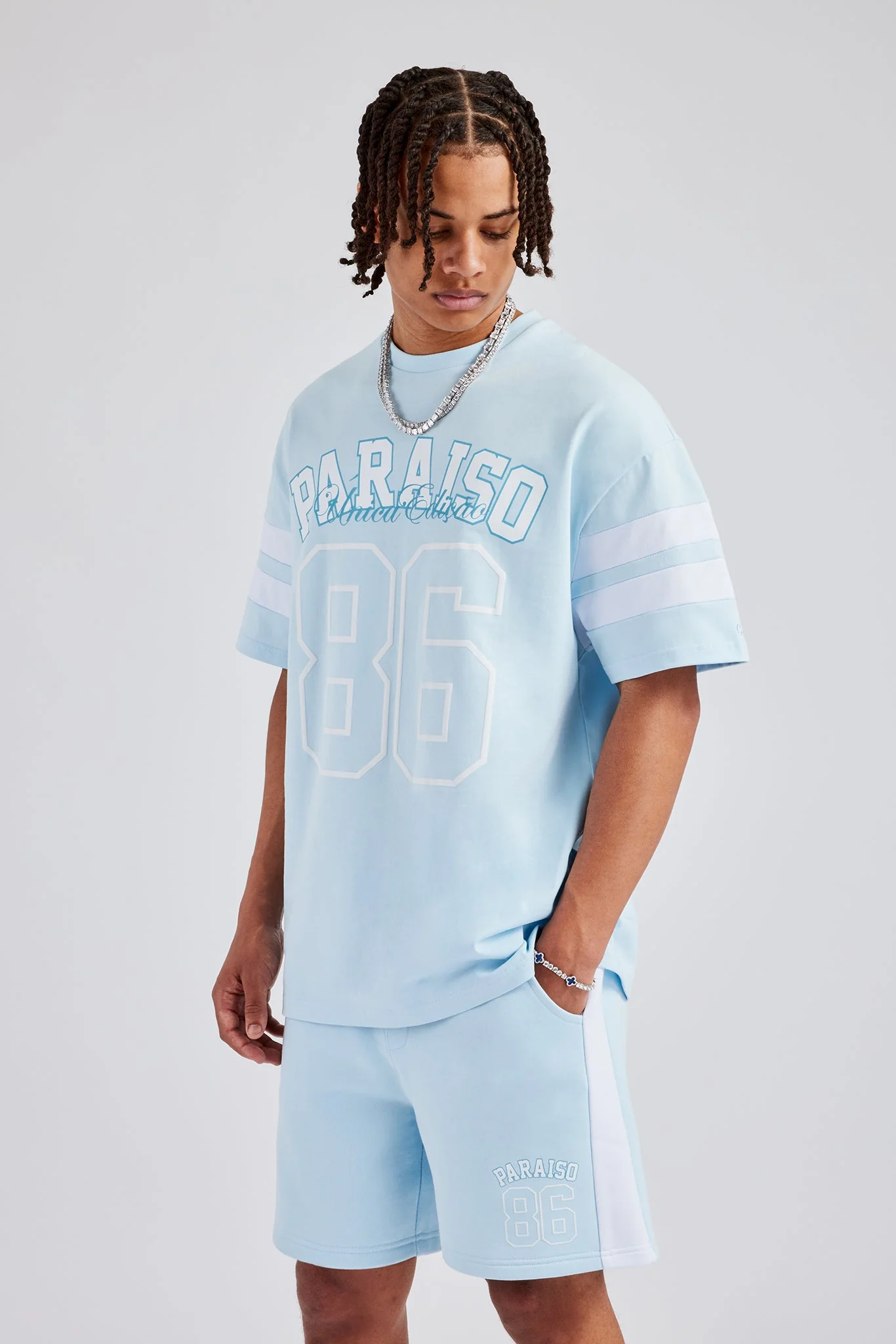 86 Varsity Skater T-Shirt & Short Set - Light Blue - Image 3
