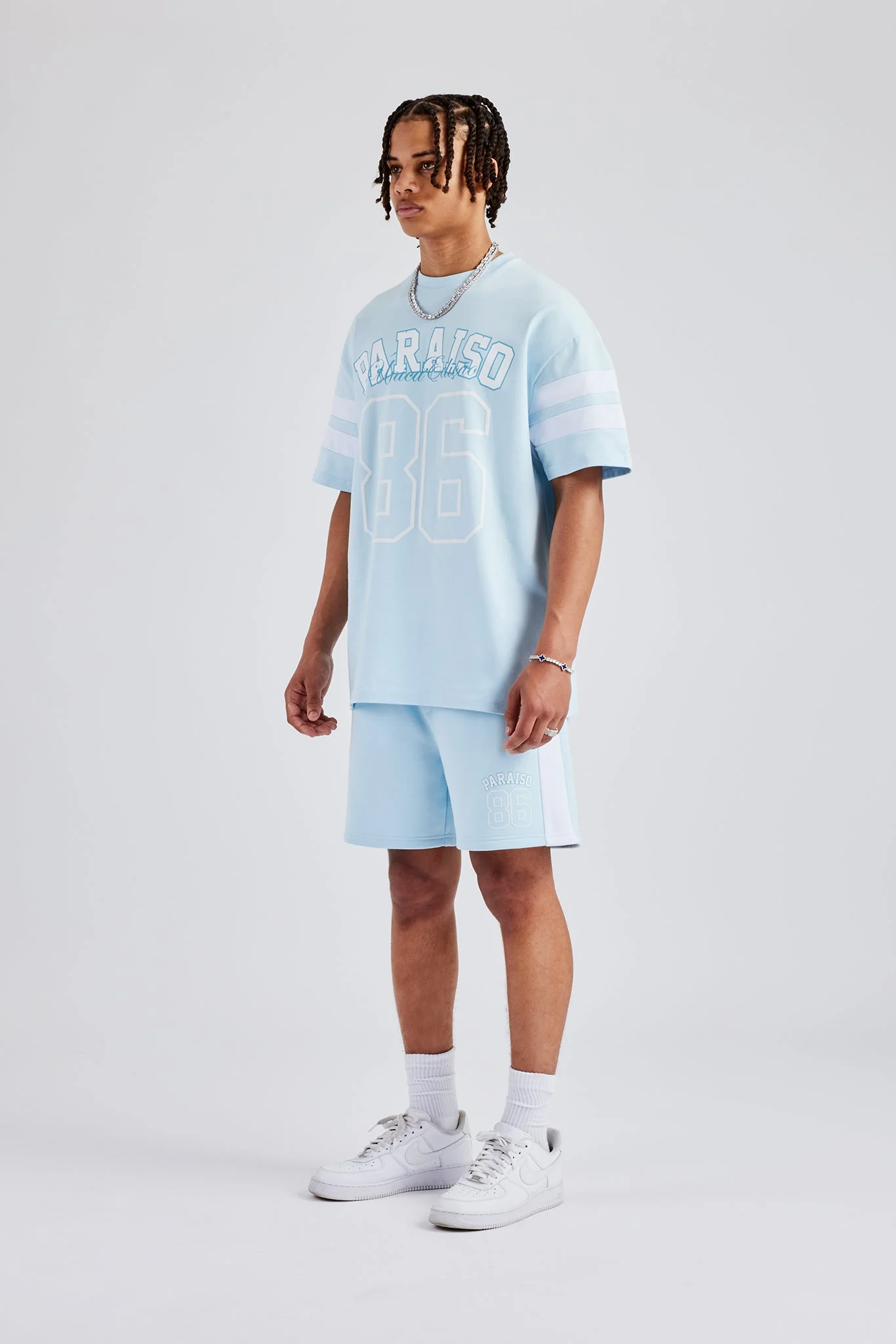 86 Varsity Skater T-Shirt & Short Set - Light Blue - Image 4