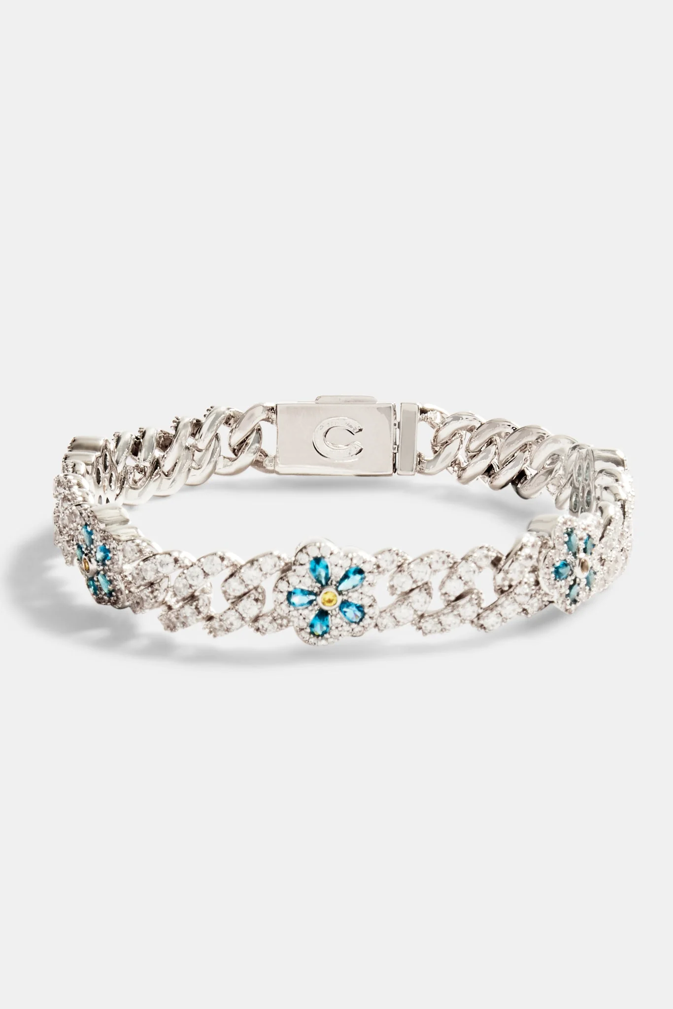 8mm Iced Blue CZ Floral Prong Bracelet - Image 2