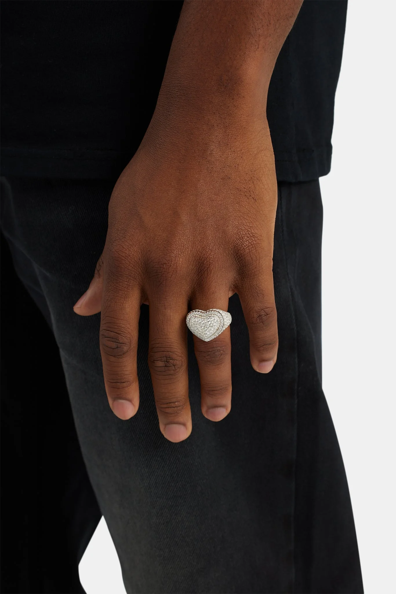 925 17mm Iced CZ Heart Signet Ring - Image 2