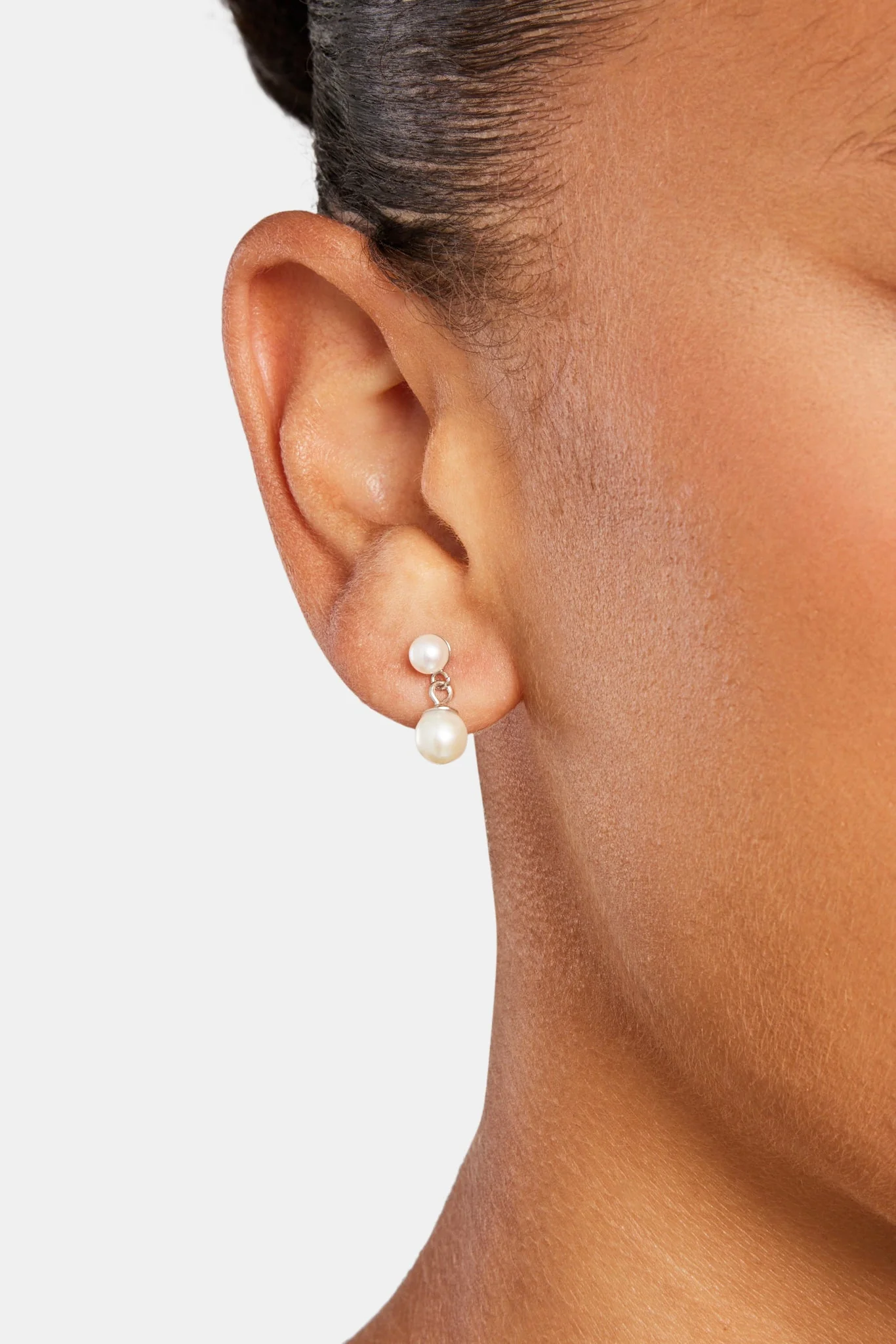 925 3mm & 6mm Freshwater Pearl Drop Stud Earrings - Image 2