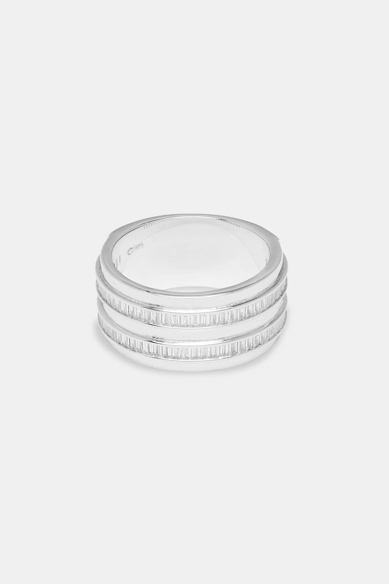 925 5 Row Polished & Baguette Ring